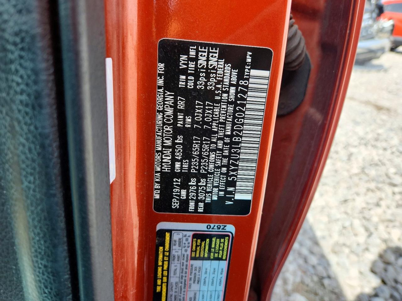 2013 Hyundai Santa Fe Sport 2.4l Orange vin: 5XYZU3LB2DG021278