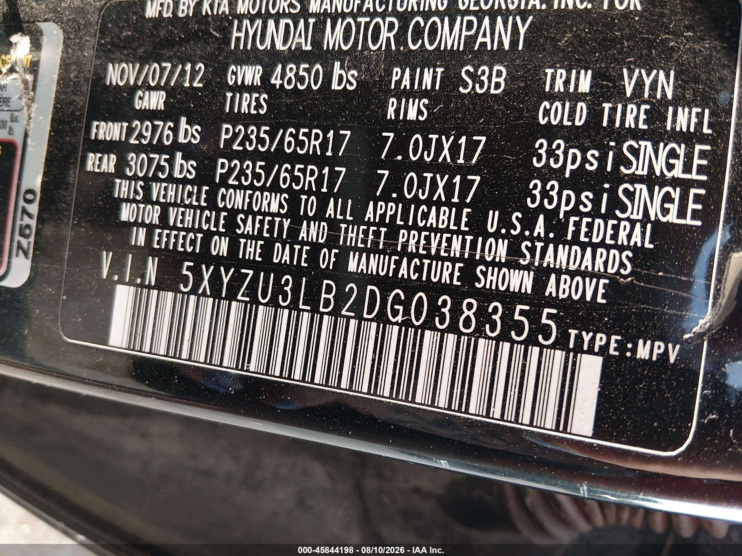 2013 Hyundai Santa Fe Sport Черный vin: 5XYZU3LB2DG038355