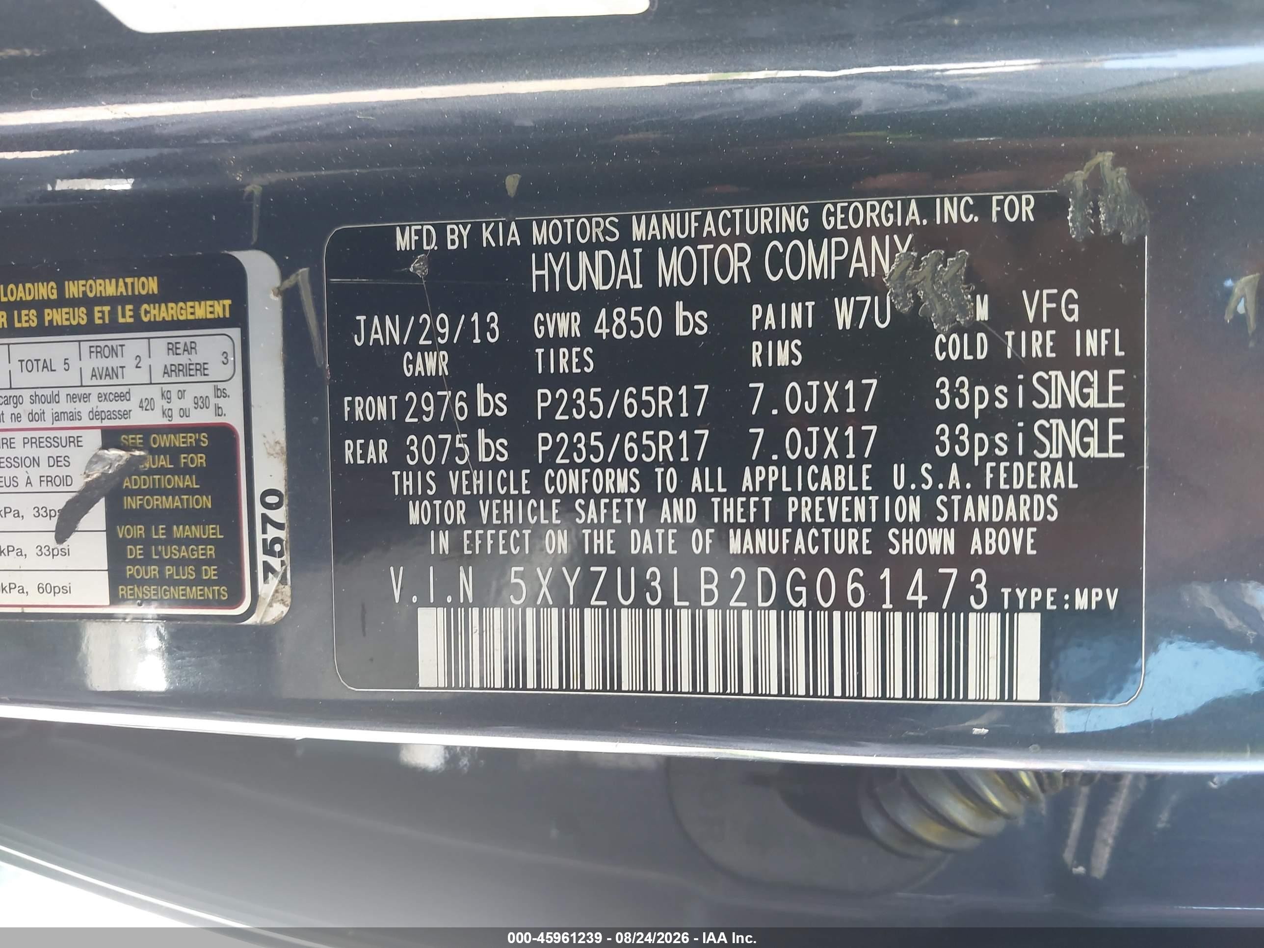 2013 Hyundai Santa Fe Sport Blue vin: 5XYZU3LB2DG061473