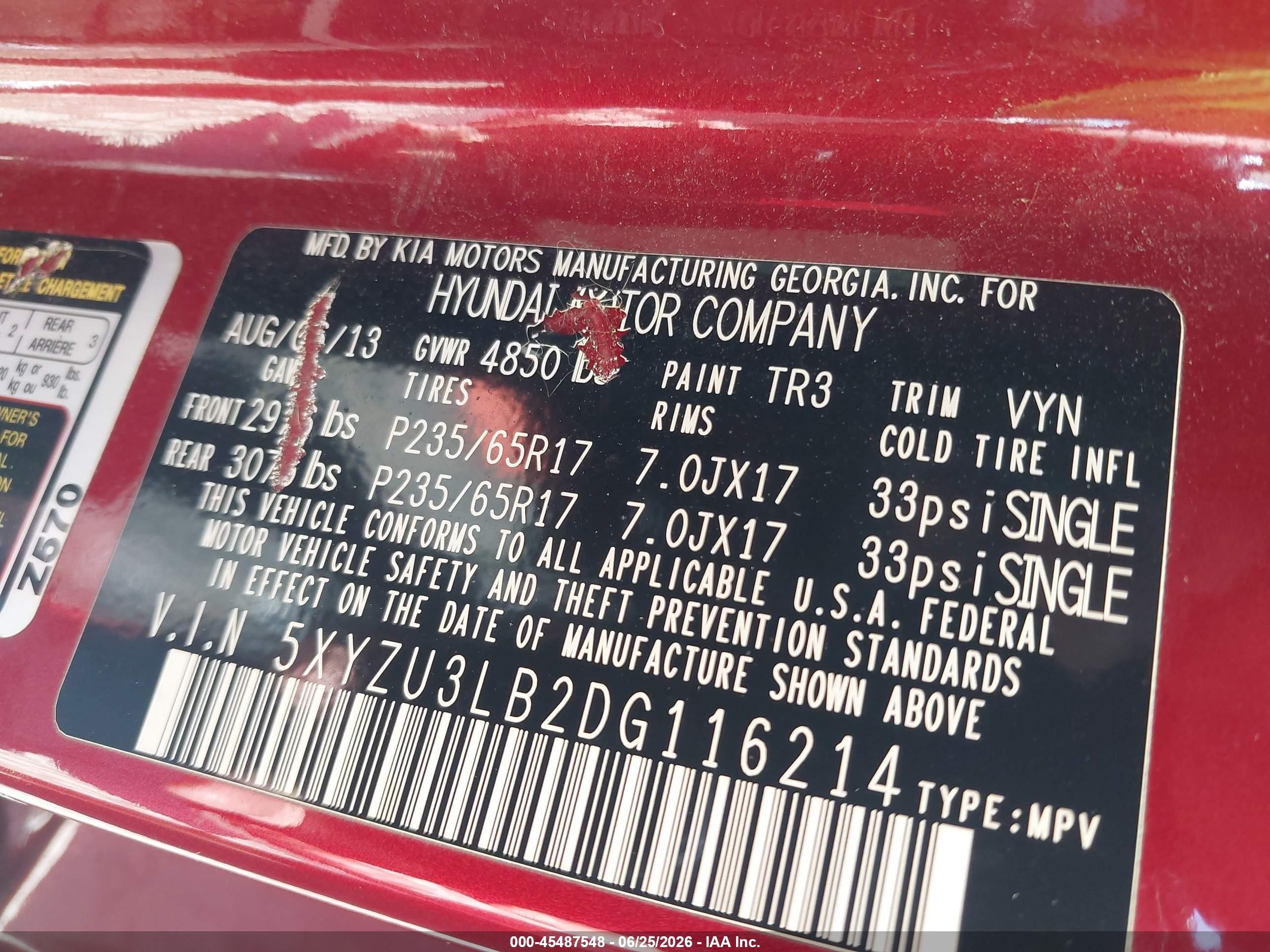 2013 Hyundai Santa Fe Sport Red vin: 5XYZU3LB2DG116214