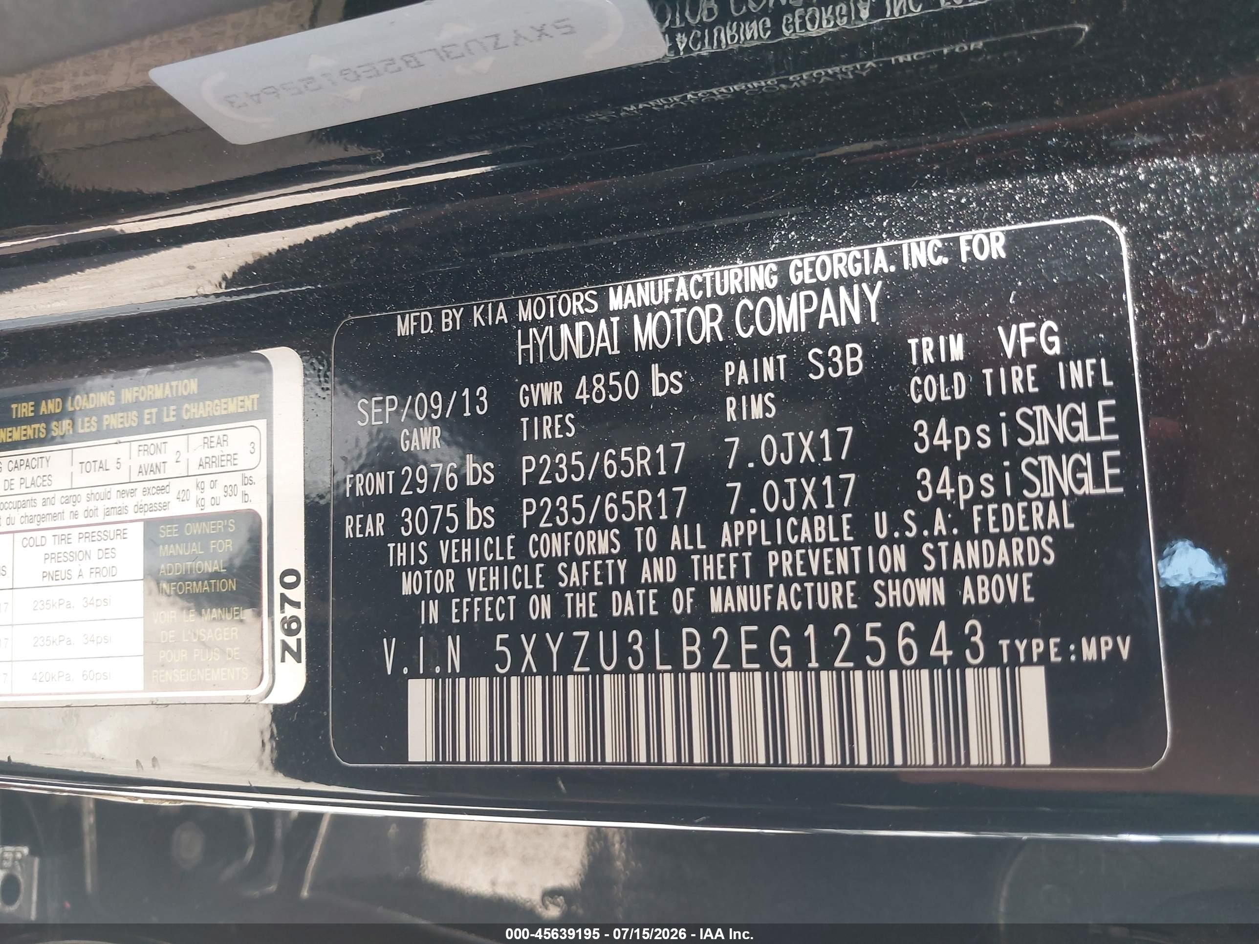 2014 Hyundai Santa Fe Sport 2.4l Black vin: 5XYZU3LB2EG125643