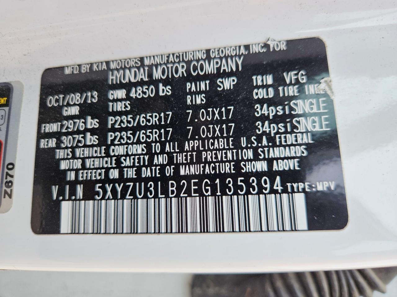 2014 Hyundai Santa Fe Sport 2.4l White vin: 5XYZU3LB2EG135394
