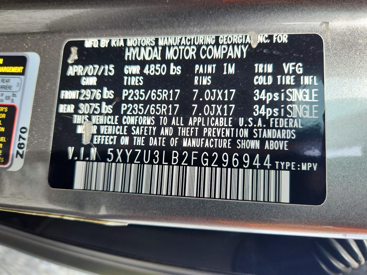 2015 Hyundai Santa Fe Sport 2.4l Gray vin: 5XYZU3LB2FG296944