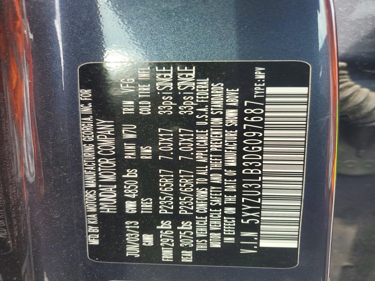 2013 Hyundai Santa Fe Sport 2.4l Blue vin: 5XYZU3LB3DG097687