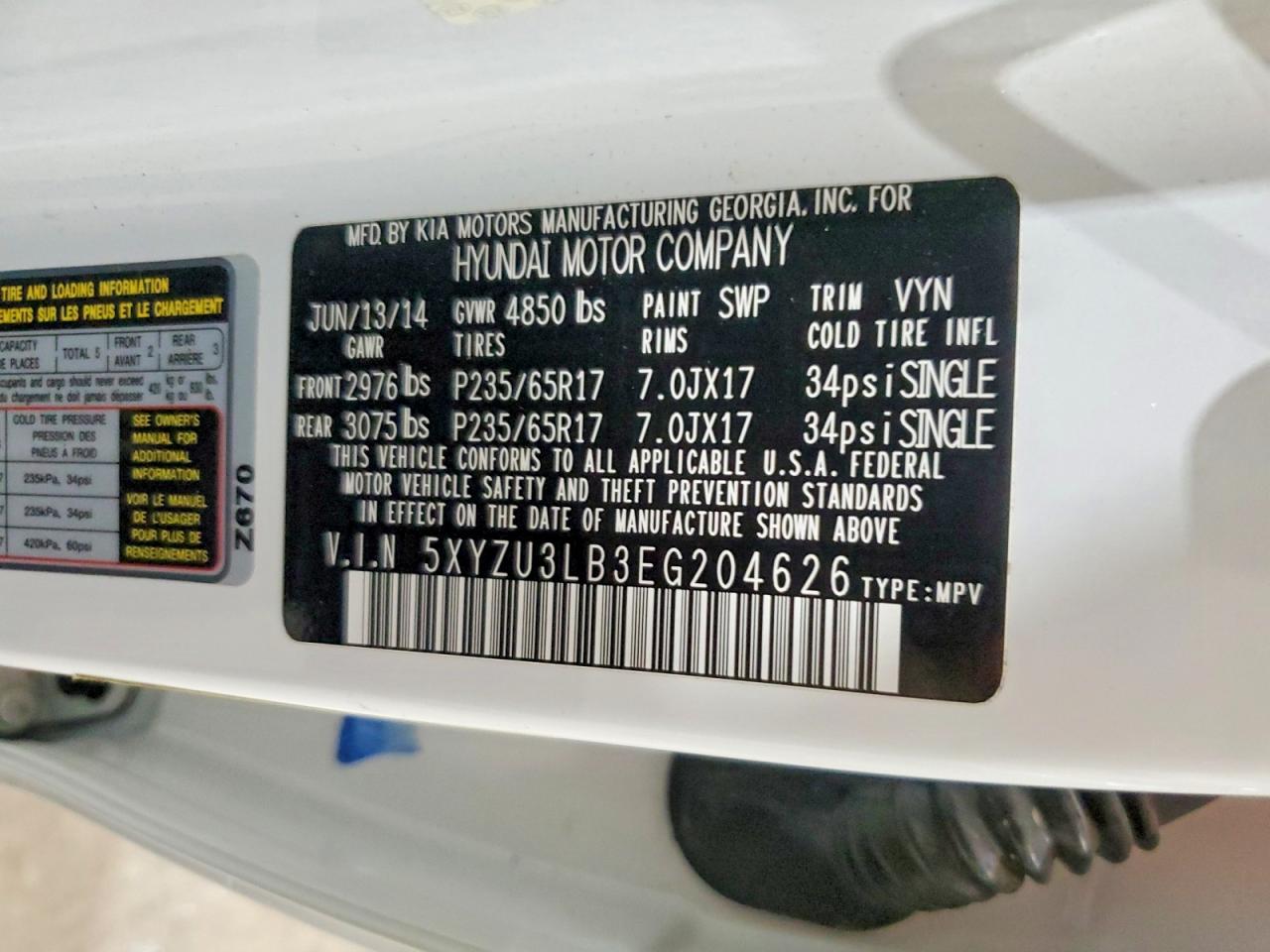 2014 Hyundai Santa Fe Sport 2.4l White vin: 5XYZU3LB3EG204626