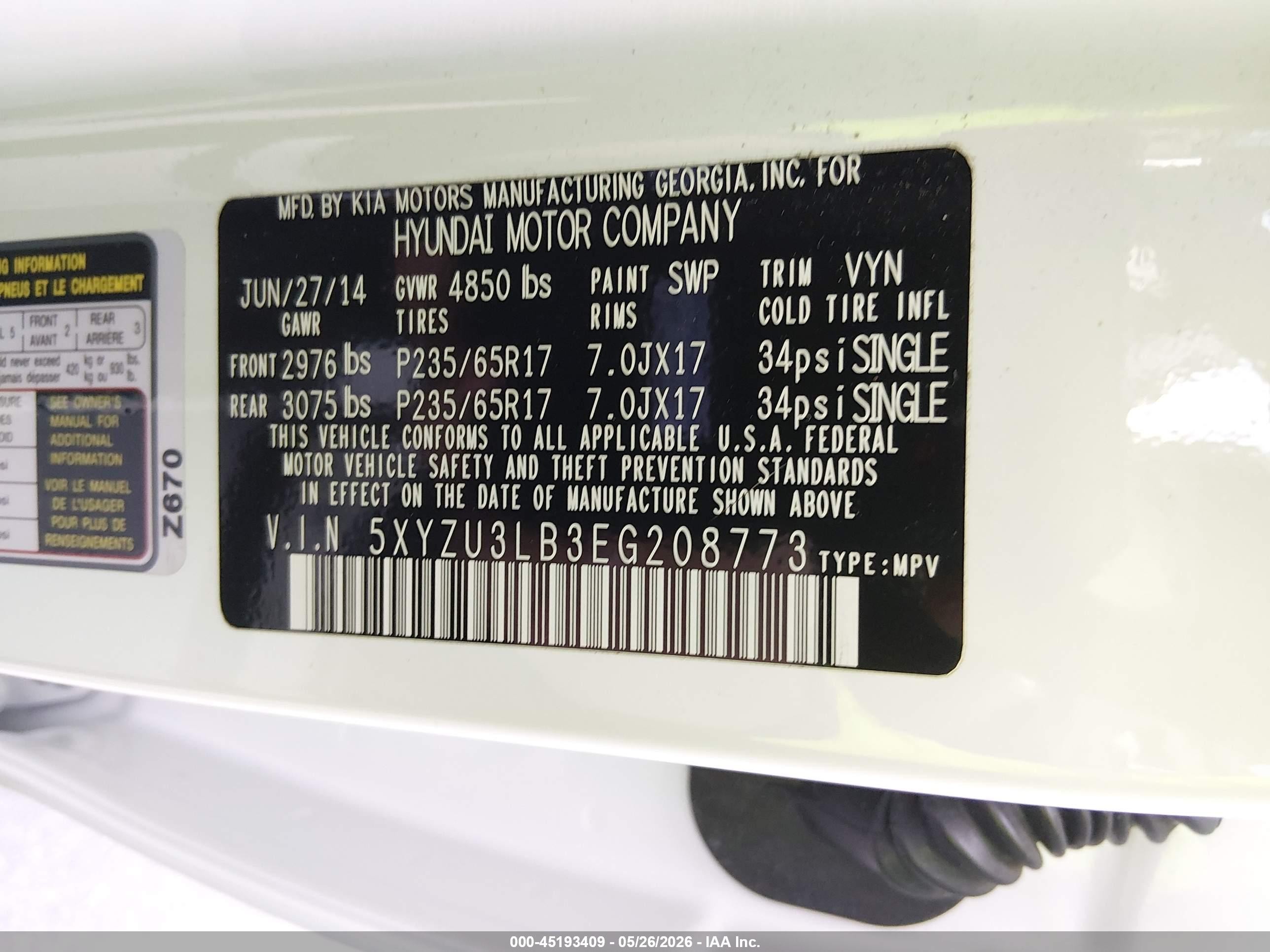 2014 Hyundai Santa Fe Sport 2.4l White vin: 5XYZU3LB3EG208773
