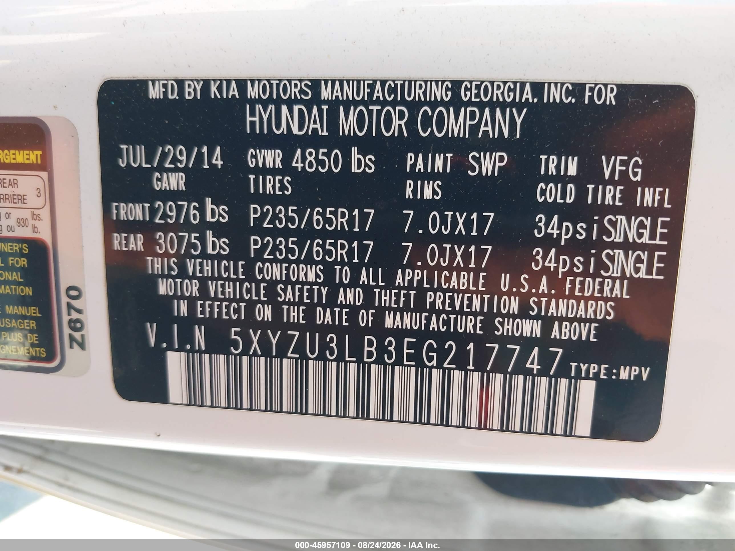 2014 Hyundai Santa Fe Sport 2.4l White vin: 5XYZU3LB3EG217747