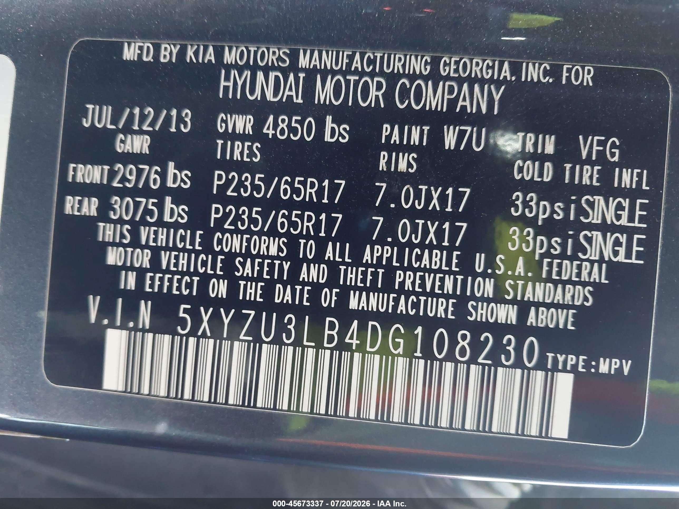2013 Hyundai Santa Fe Sport Blue vin: 5XYZU3LB4DG108230