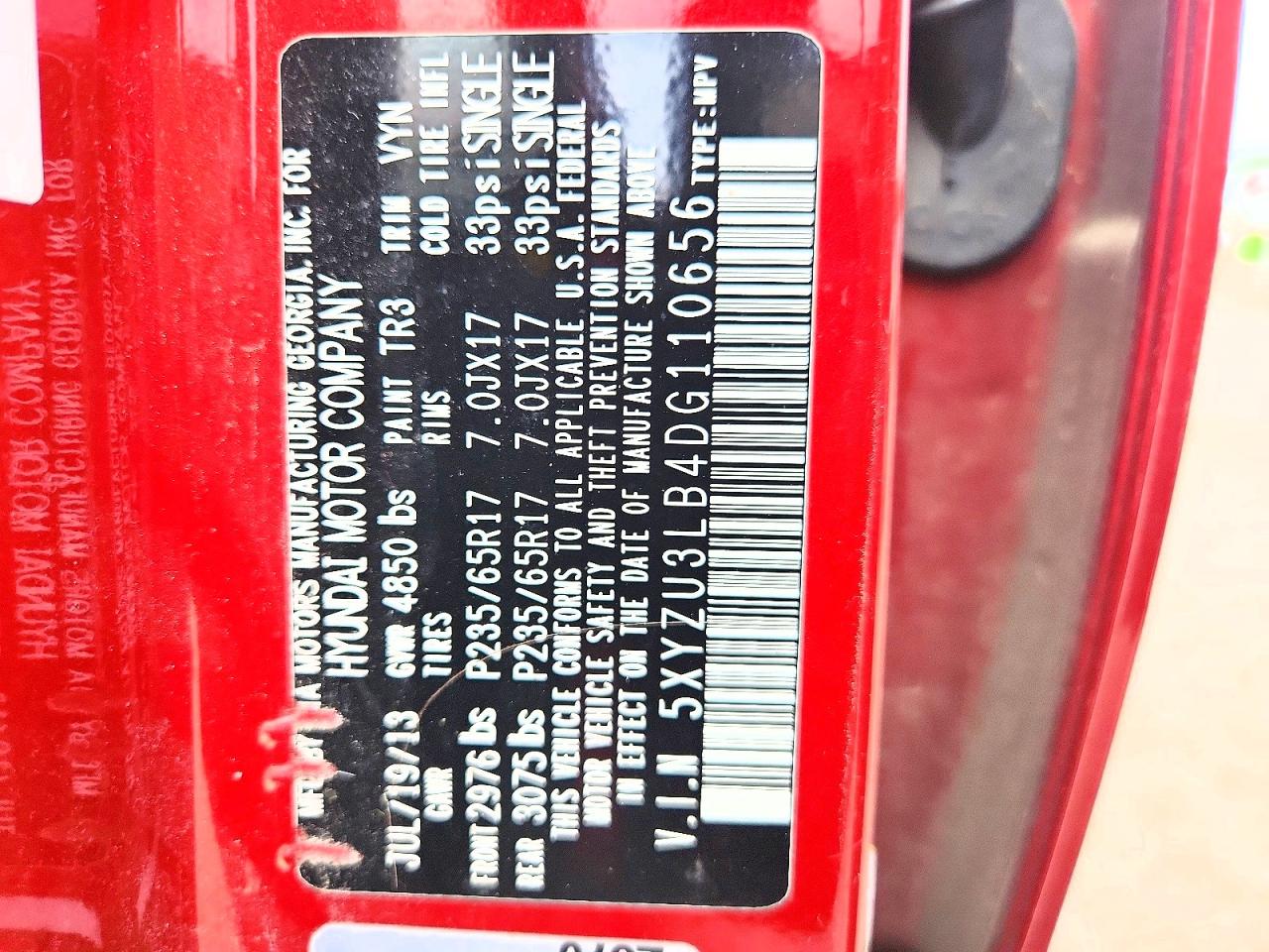 2013 Hyundai Santa Fe Sport 2.4l Red vin: 5XYZU3LB4DG110656