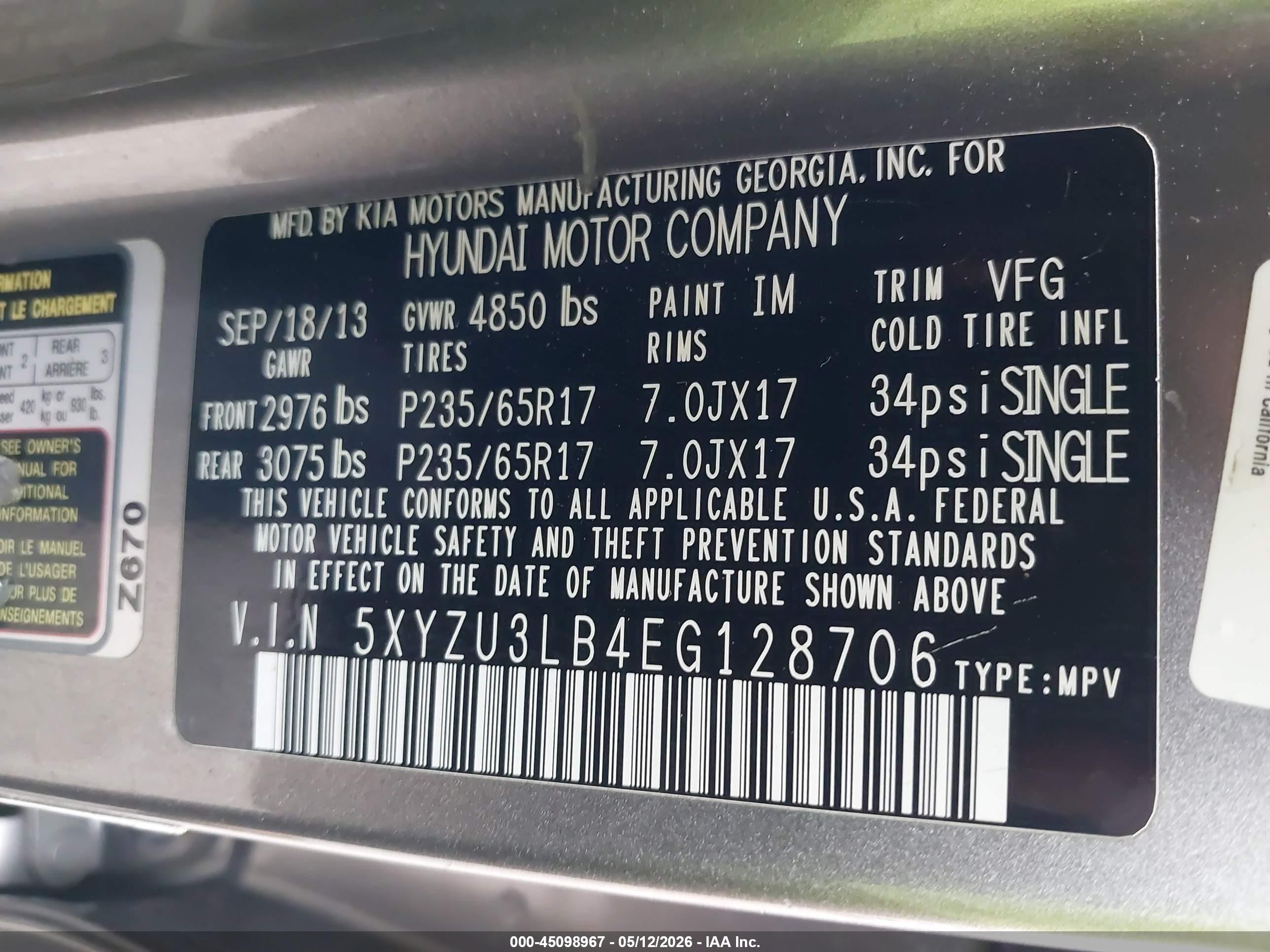 2014 Hyundai Santa Fe Sport 2.4l Gray vin: 5XYZU3LB4EG128706