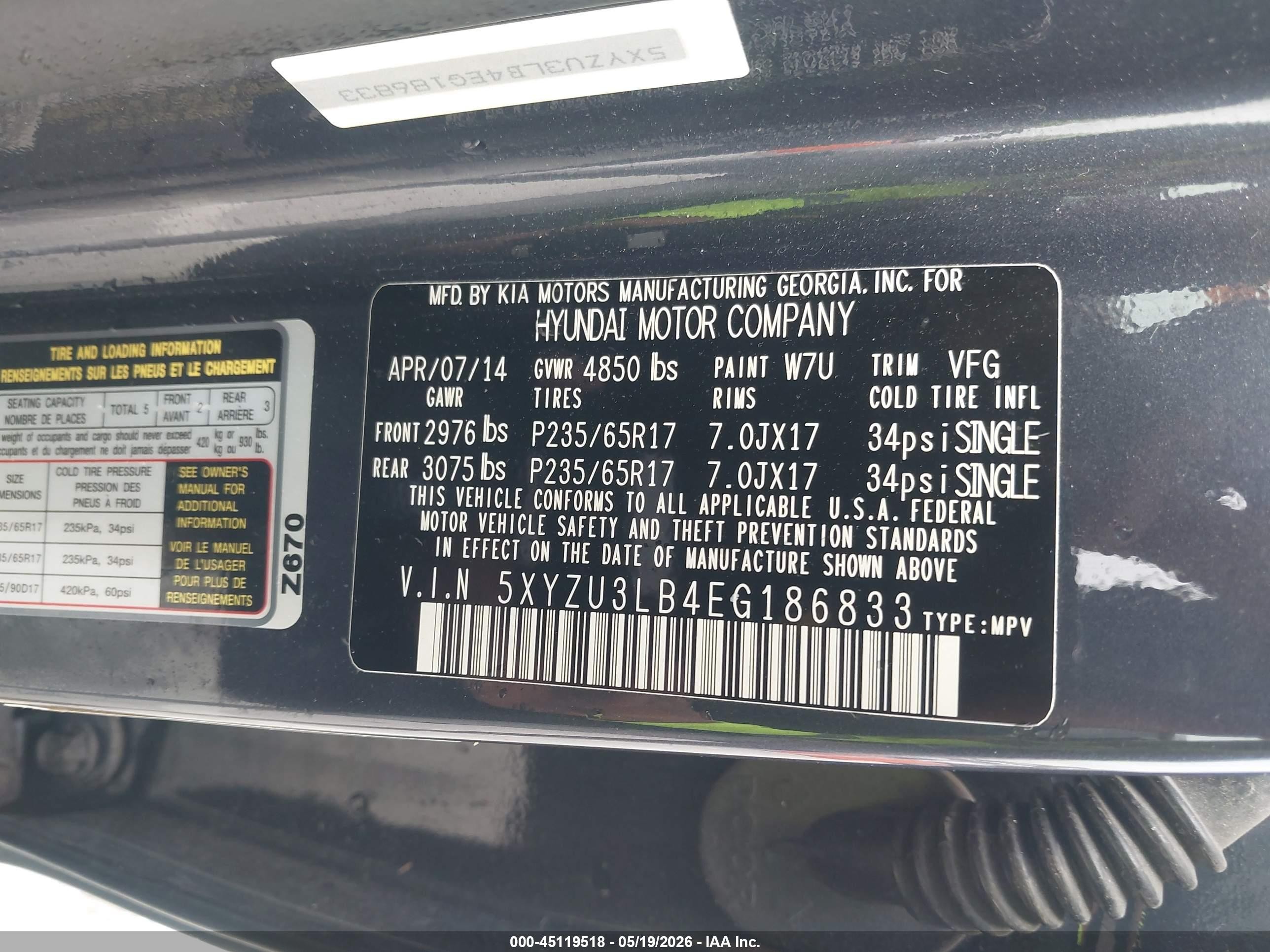 2014 Hyundai Santa Fe Sport 2.4l Dark Blue vin: 5XYZU3LB4EG186833