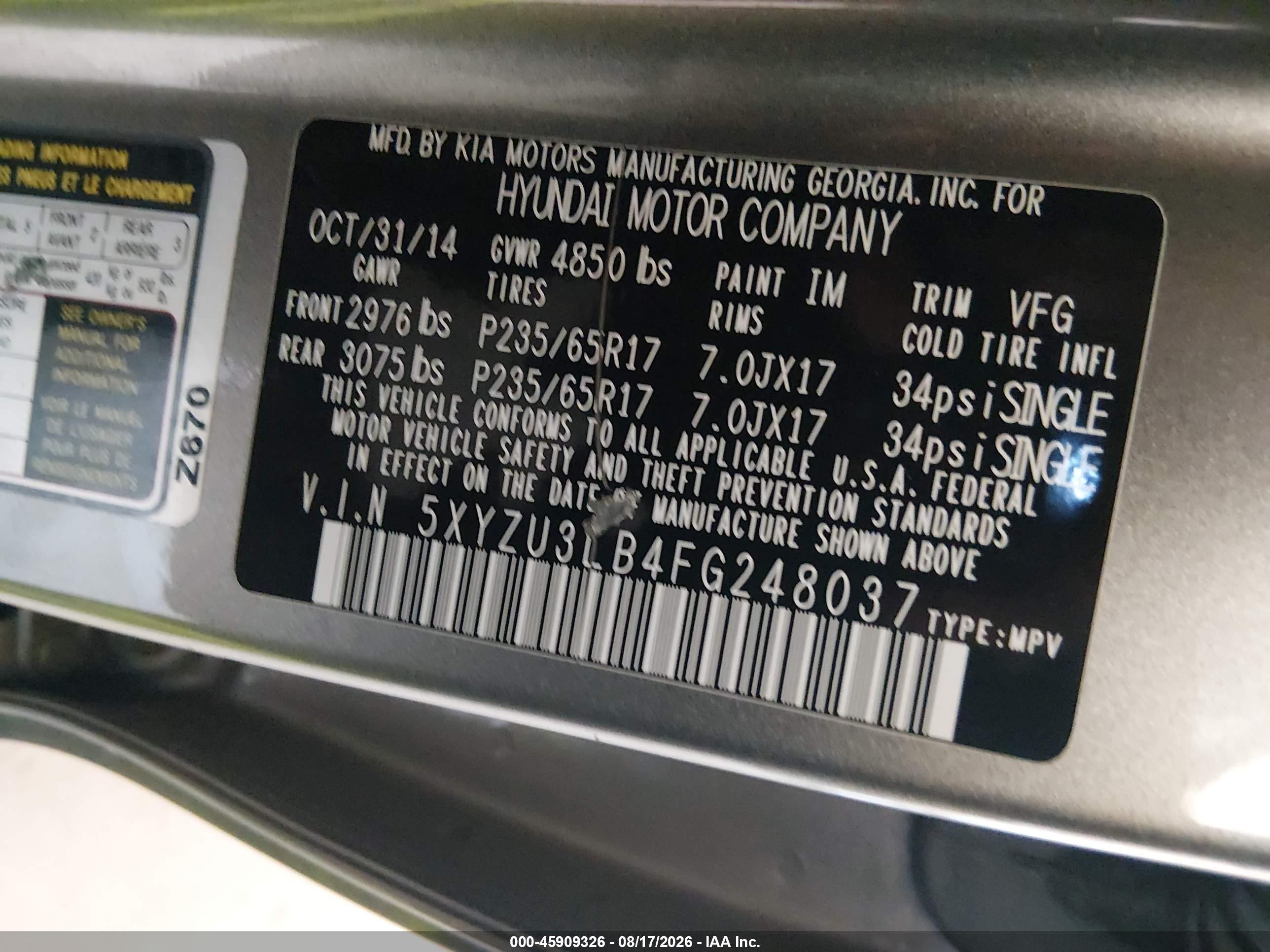 2015 Hyundai Santa Fe Sport 2.4l Серый vin: 5XYZU3LB4FG248037