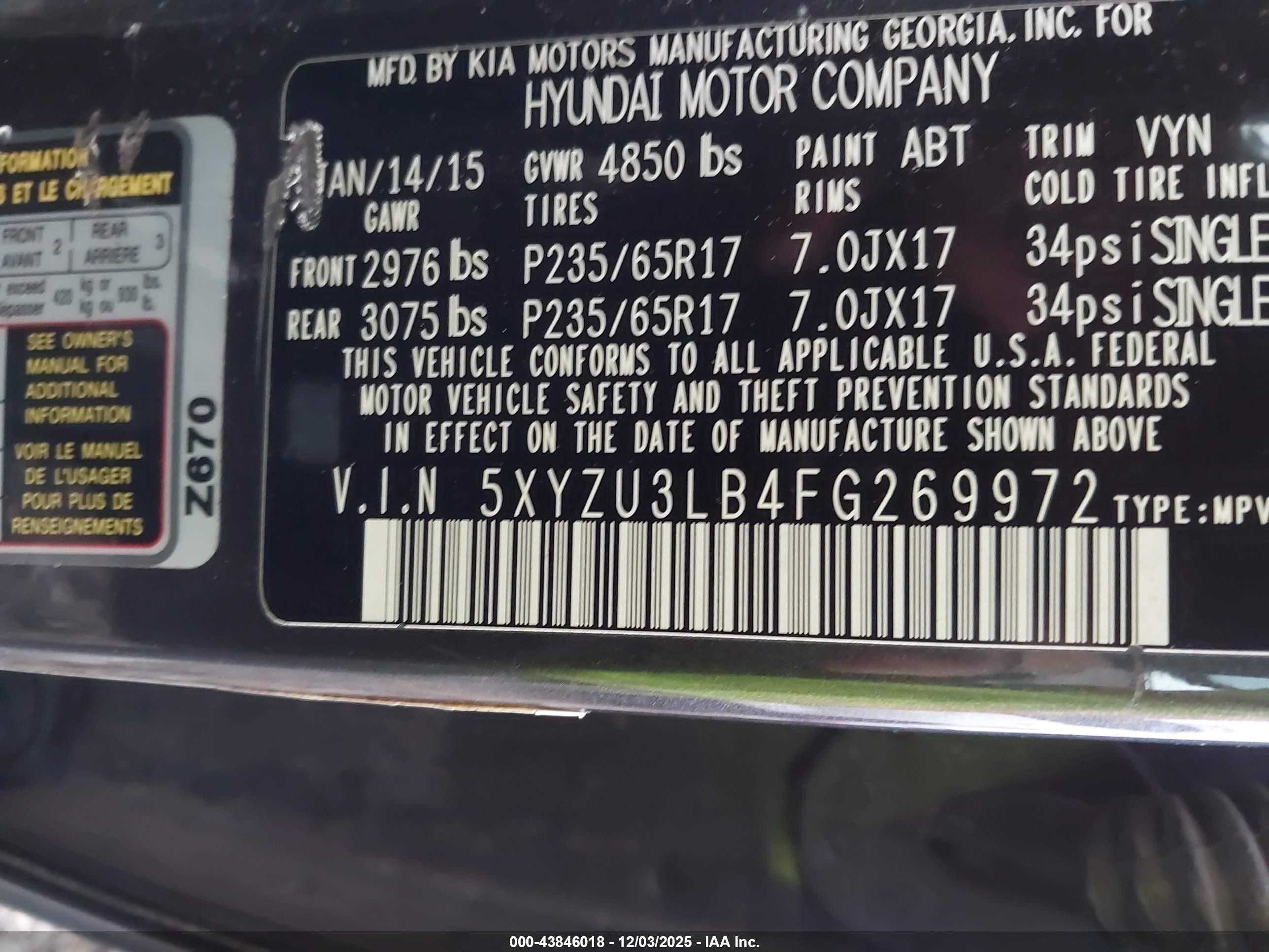 2015 Hyundai Santa Fe Sport 2.4l Gray vin: 5XYZU3LB4FG269972