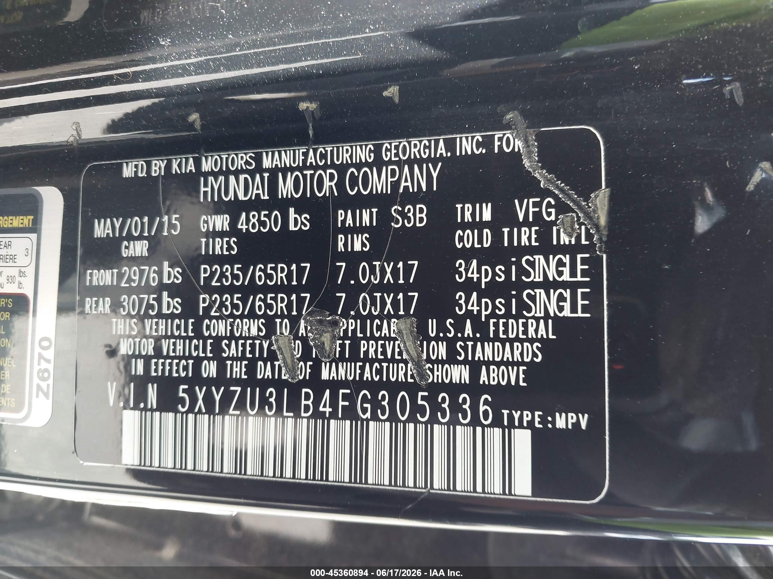 2015 Hyundai Santa Fe Sport 2.4l Black vin: 5XYZU3LB4FG305336