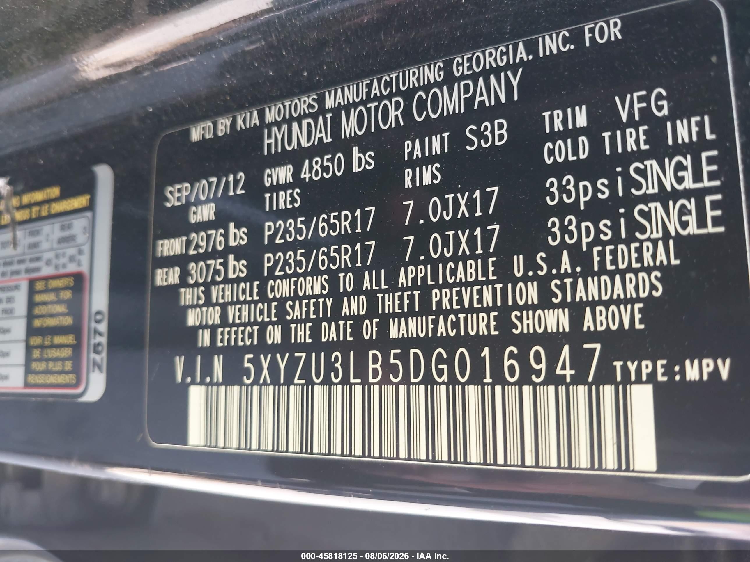 2013 Hyundai Santa Fe Sport Черный vin: 5XYZU3LB5DG016947