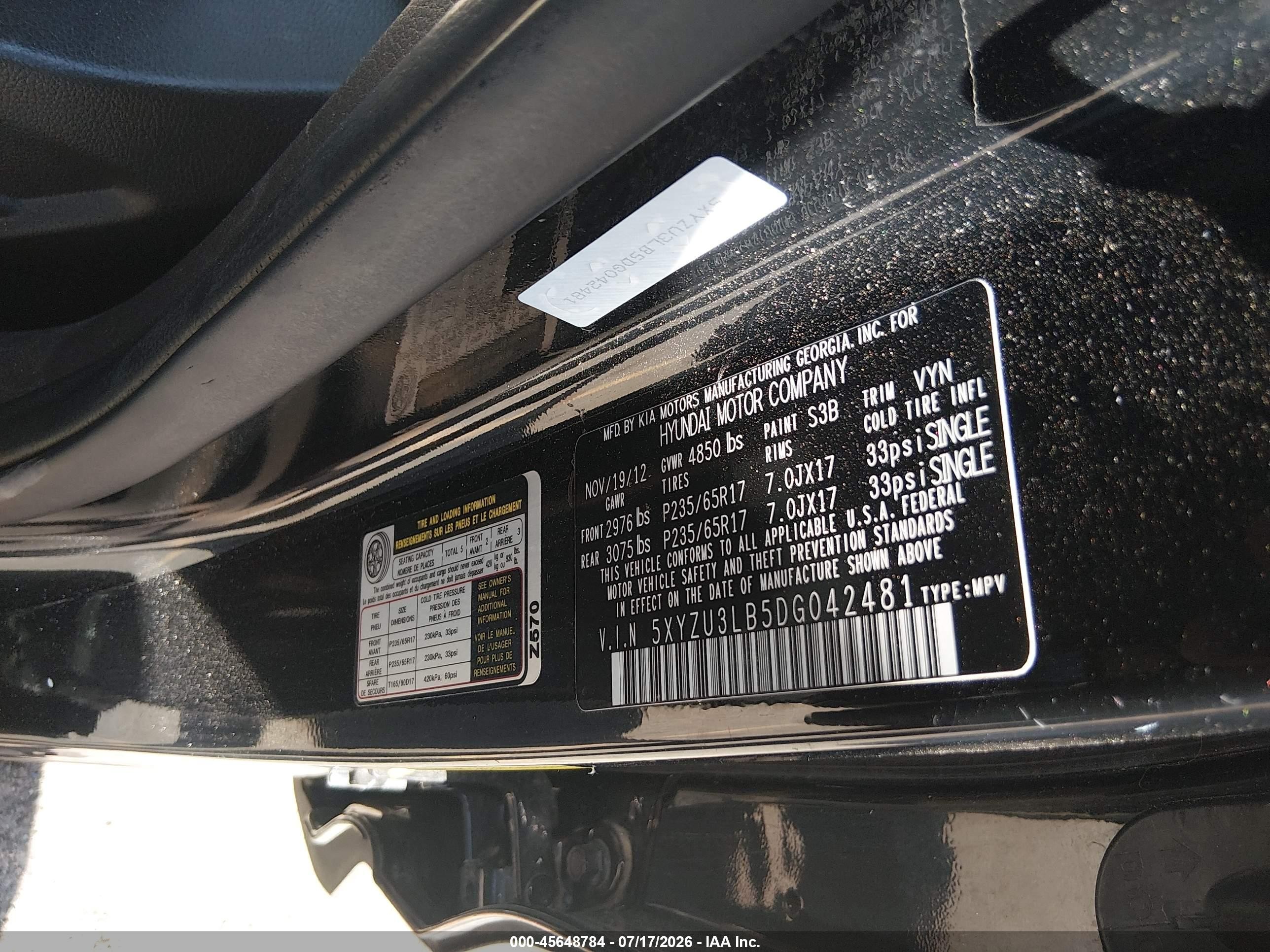 2013 Hyundai Santa Fe Sport Black vin: 5XYZU3LB5DG042481