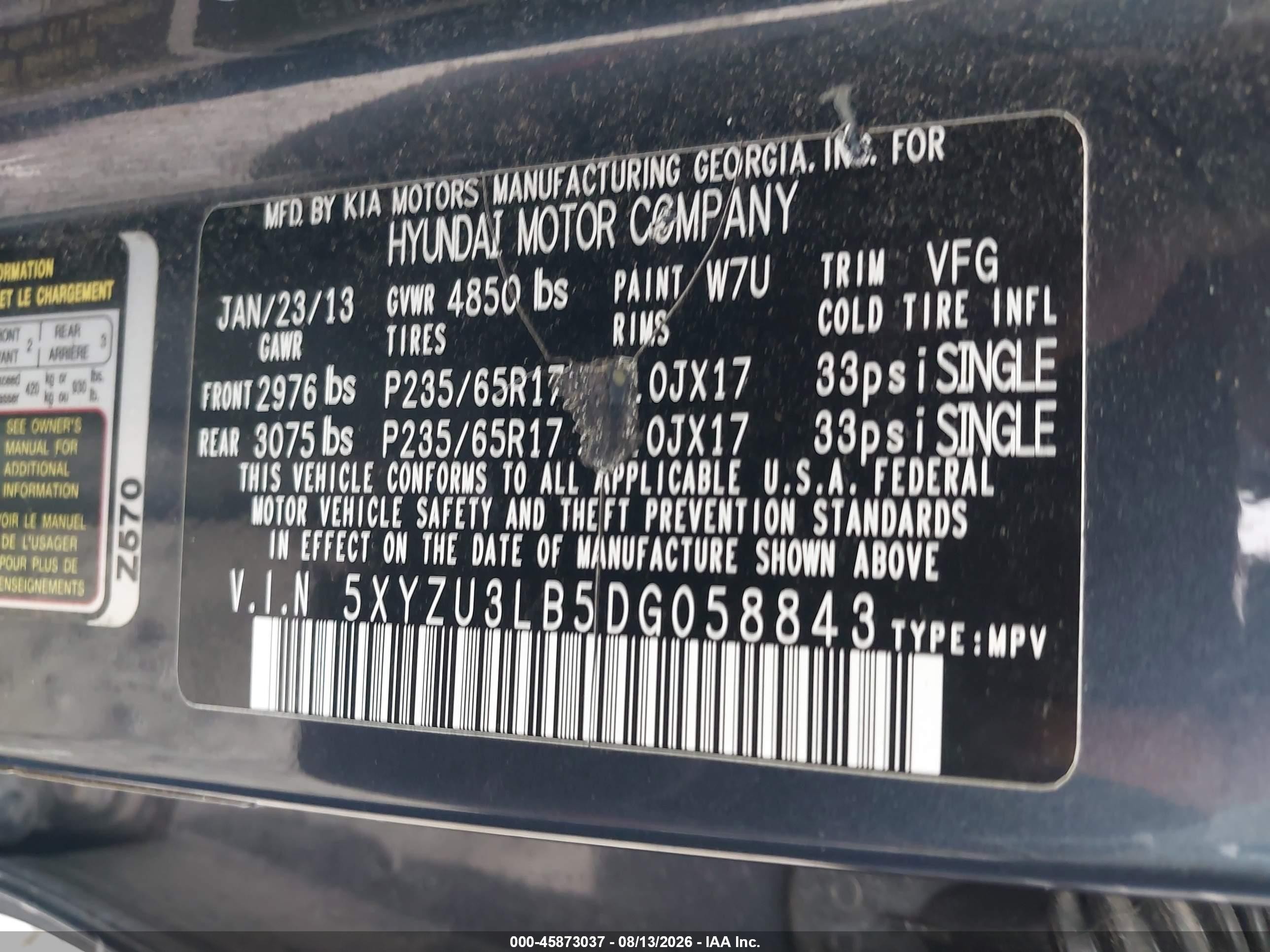2013 Hyundai Santa Fe Sport Gray vin: 5XYZU3LB5DG058843