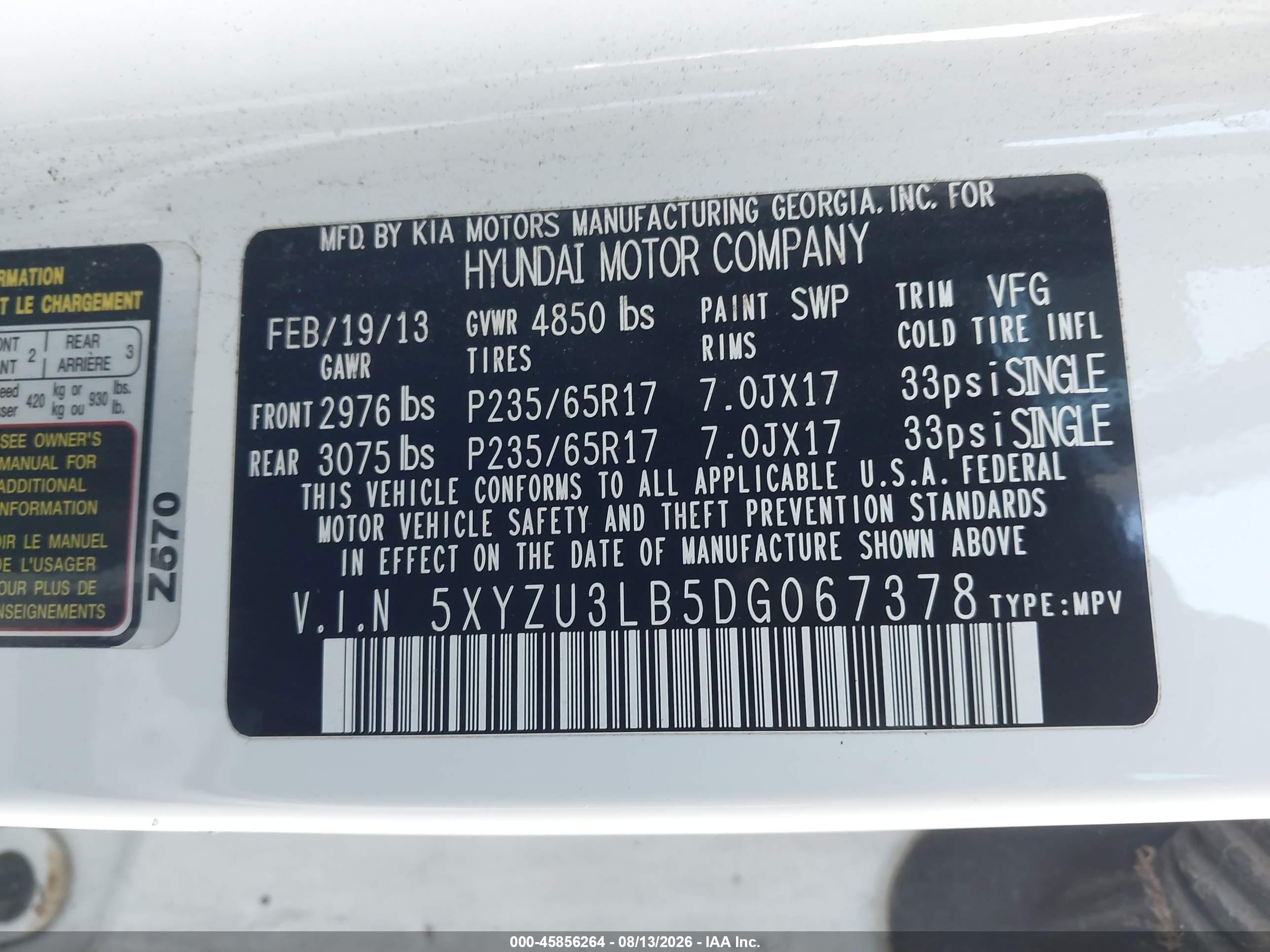 2013 Hyundai Santa Fe Sport Белый vin: 5XYZU3LB5DG067378