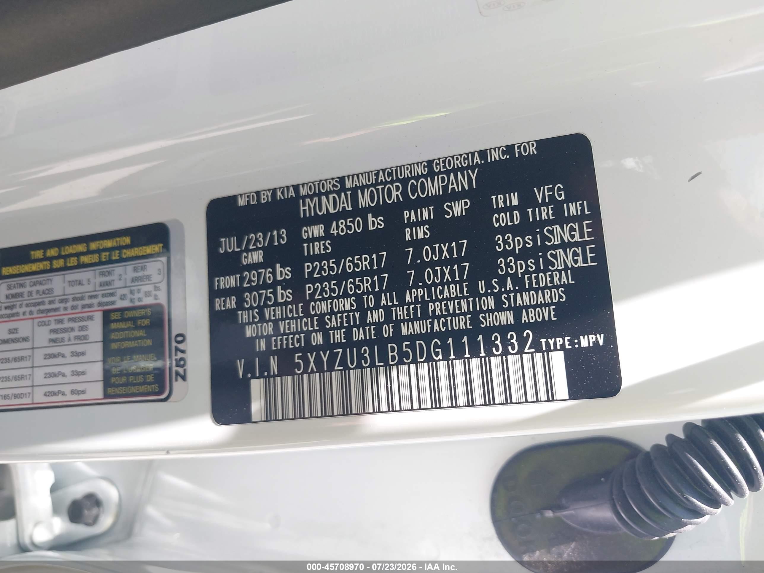 2013 Hyundai Santa Fe Sport White vin: 5XYZU3LB5DG111332