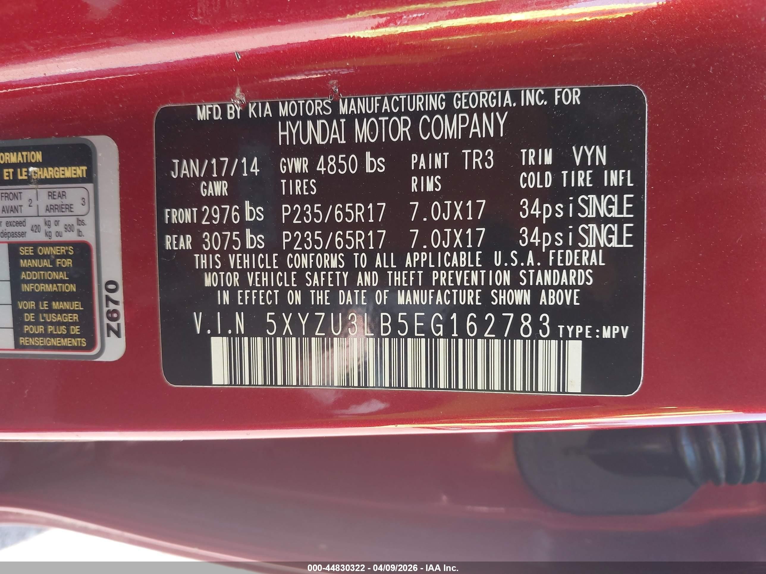 2014 Hyundai Santa Fe Sport 2.4l Red vin: 5XYZU3LB5EG162783