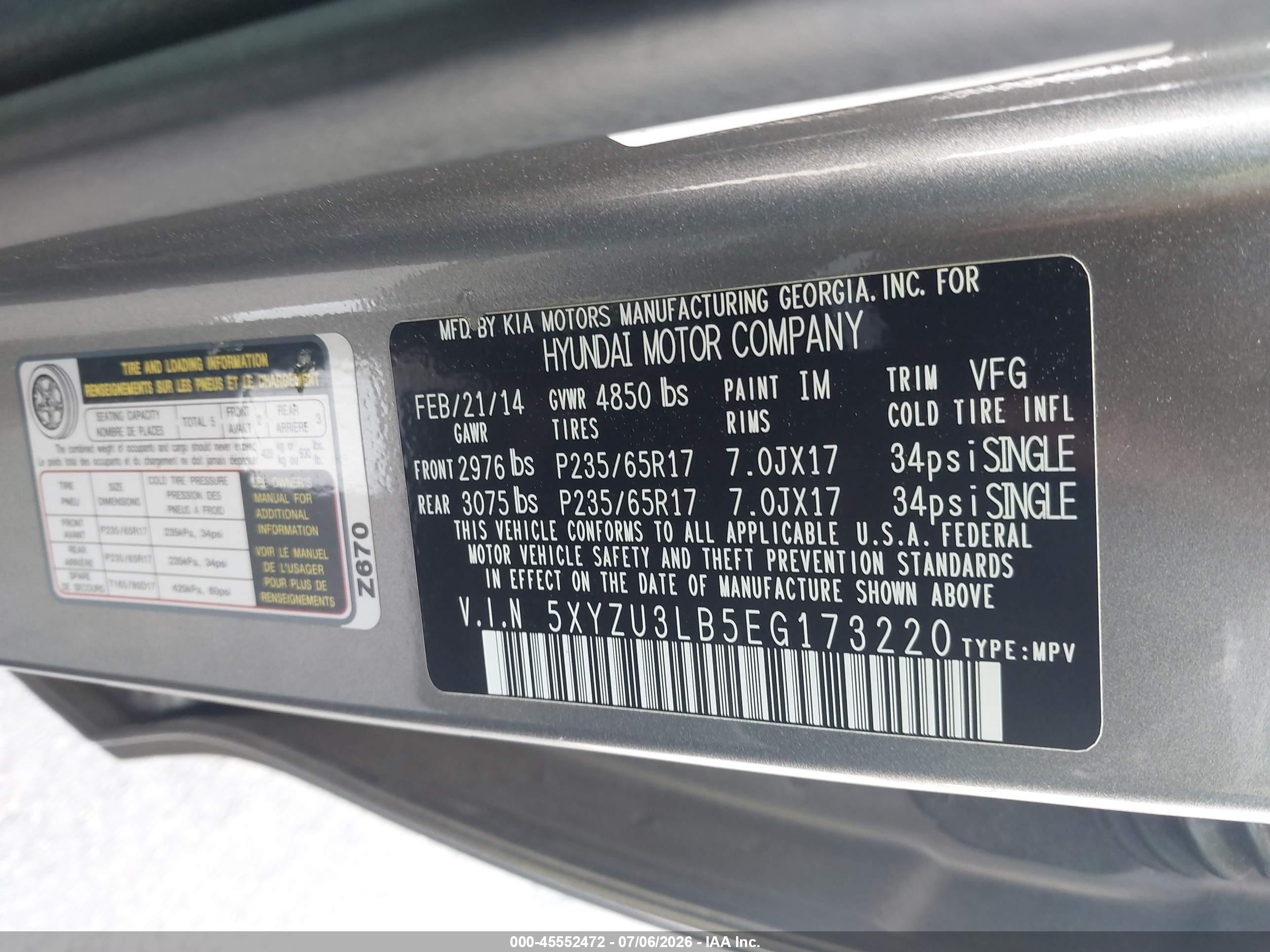 2014 Hyundai Santa Fe Sport 2.4l Gray vin: 5XYZU3LB5EG173220