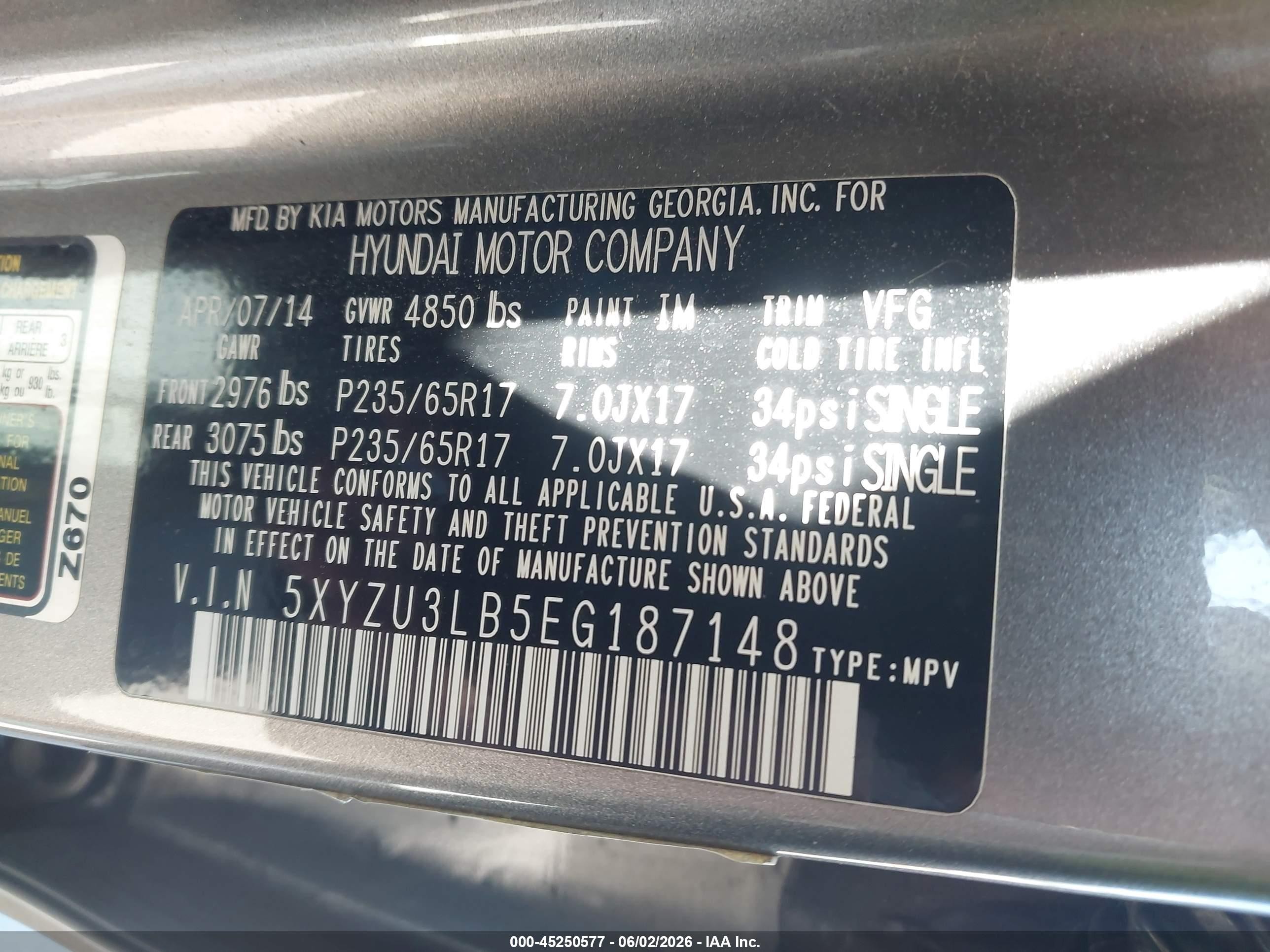 2014 Hyundai Santa Fe Sport 2.4l Серый vin: 5XYZU3LB5EG187148