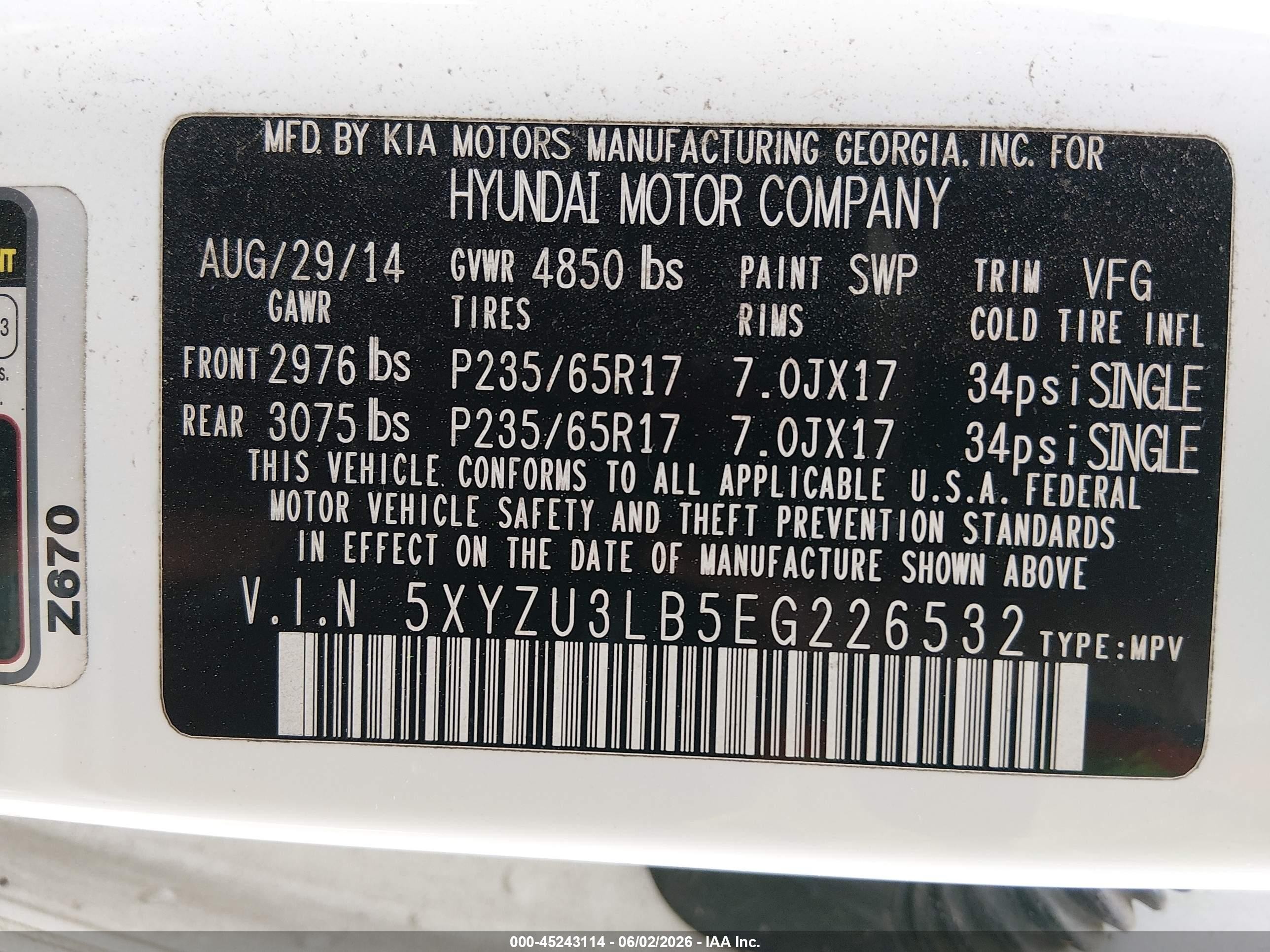 2014 Hyundai Santa Fe Sport 2.4l Белый vin: 5XYZU3LB5EG226532
