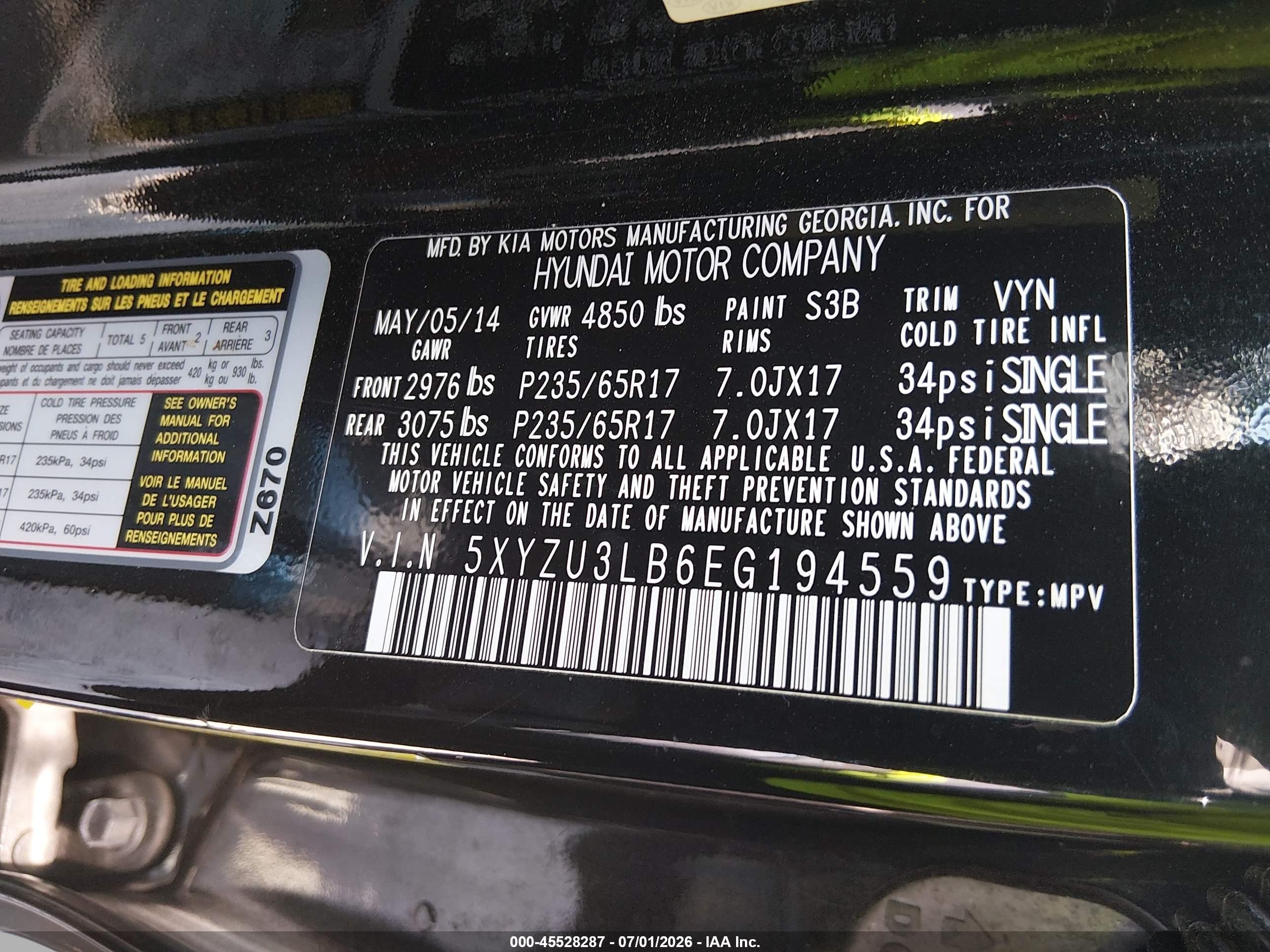 2014 Hyundai Santa Fe Sport 2.4l Black vin: 5XYZU3LB6EG194559