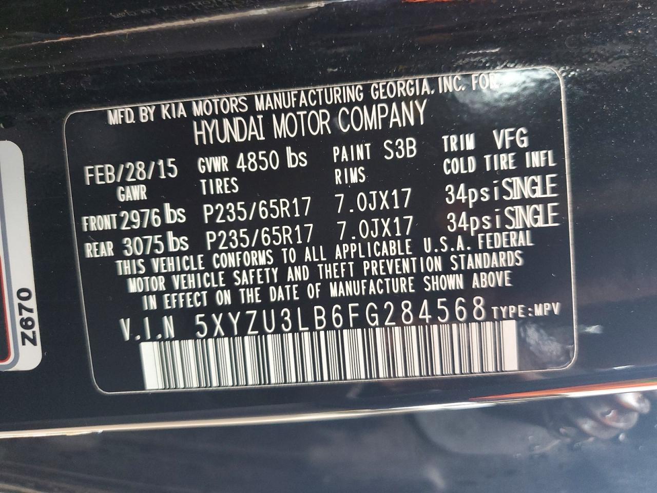2015 Hyundai Santa Fe Sport 2.4l Black vin: 5XYZU3LB6FG284568