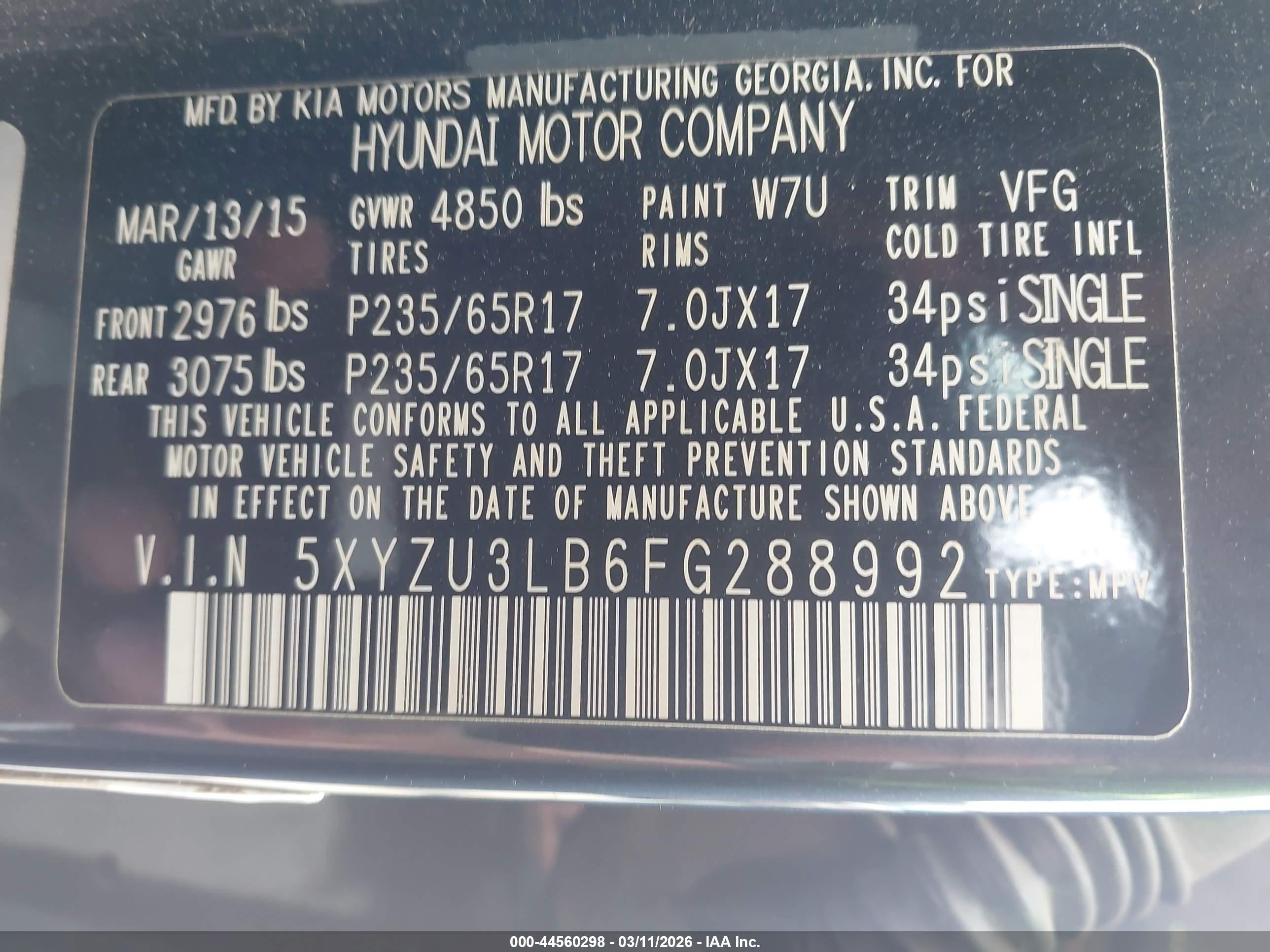 2015 Hyundai Santa Fe Sport 2.4l Navy vin: 5XYZU3LB6FG288992