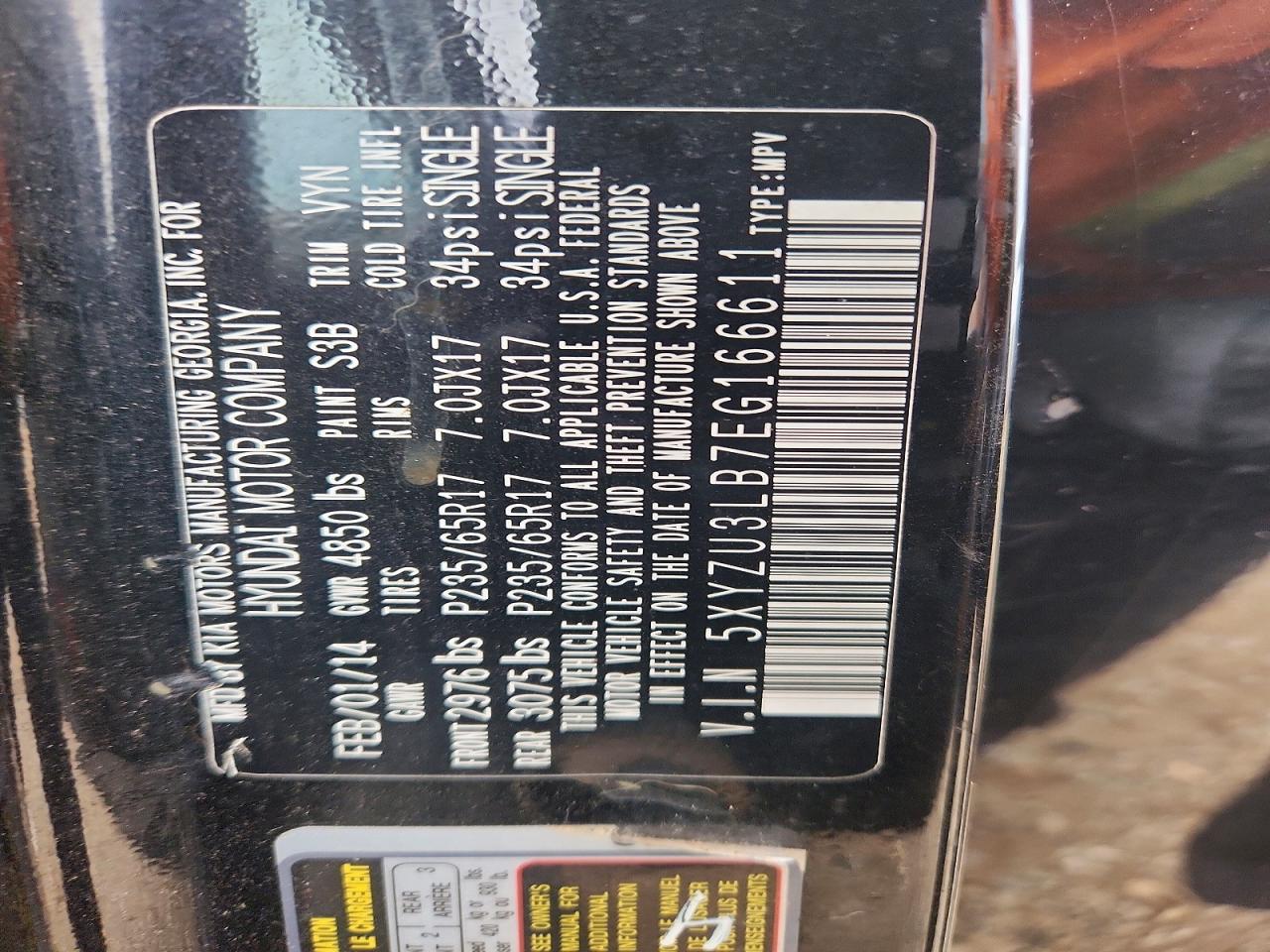 2014 Hyundai Santa Fe Sport 2.4l Black vin: 5XYZU3LB7EG166611