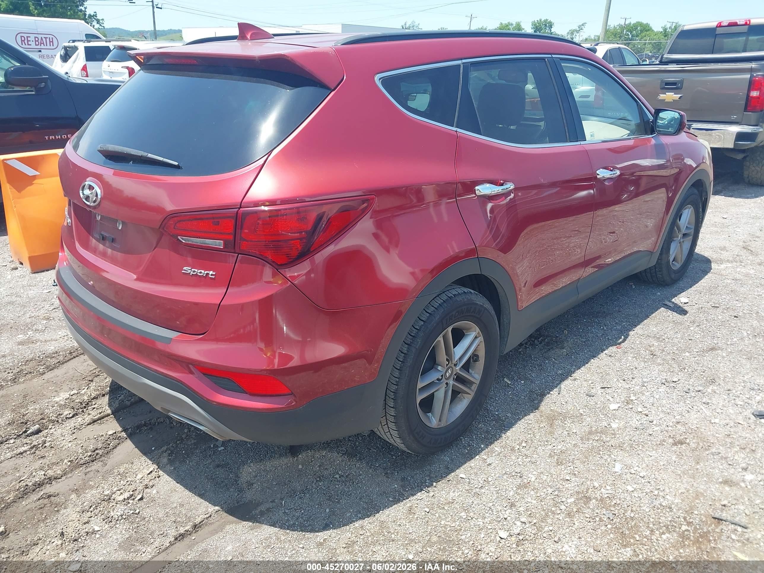 2017 Hyundai Santa Fe Sport 2.4l Burgundy vin: 5XYZU3LB7HG466864