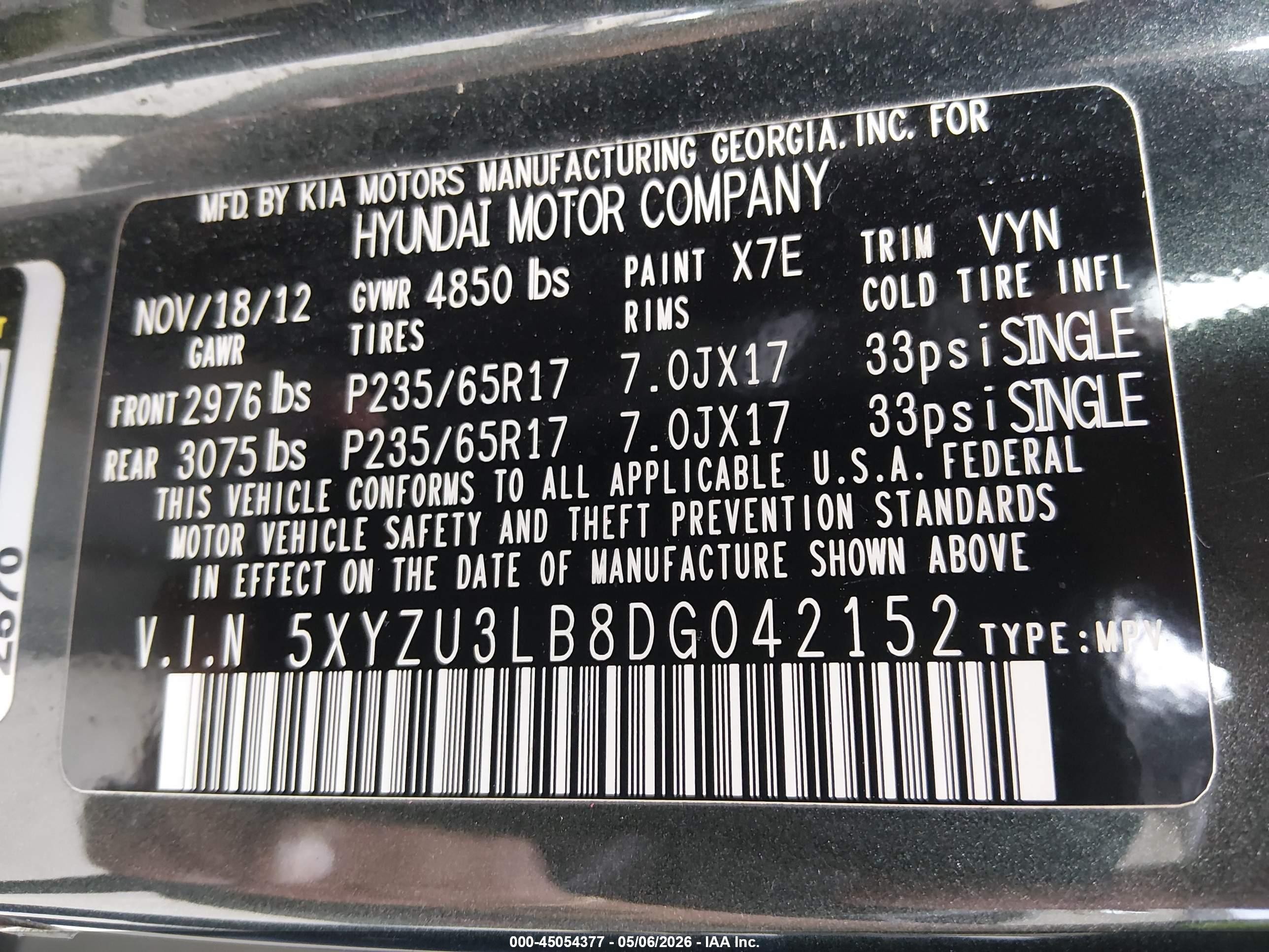 2013 Hyundai Santa Fe Sport Gray vin: 5XYZU3LB8DG042152
