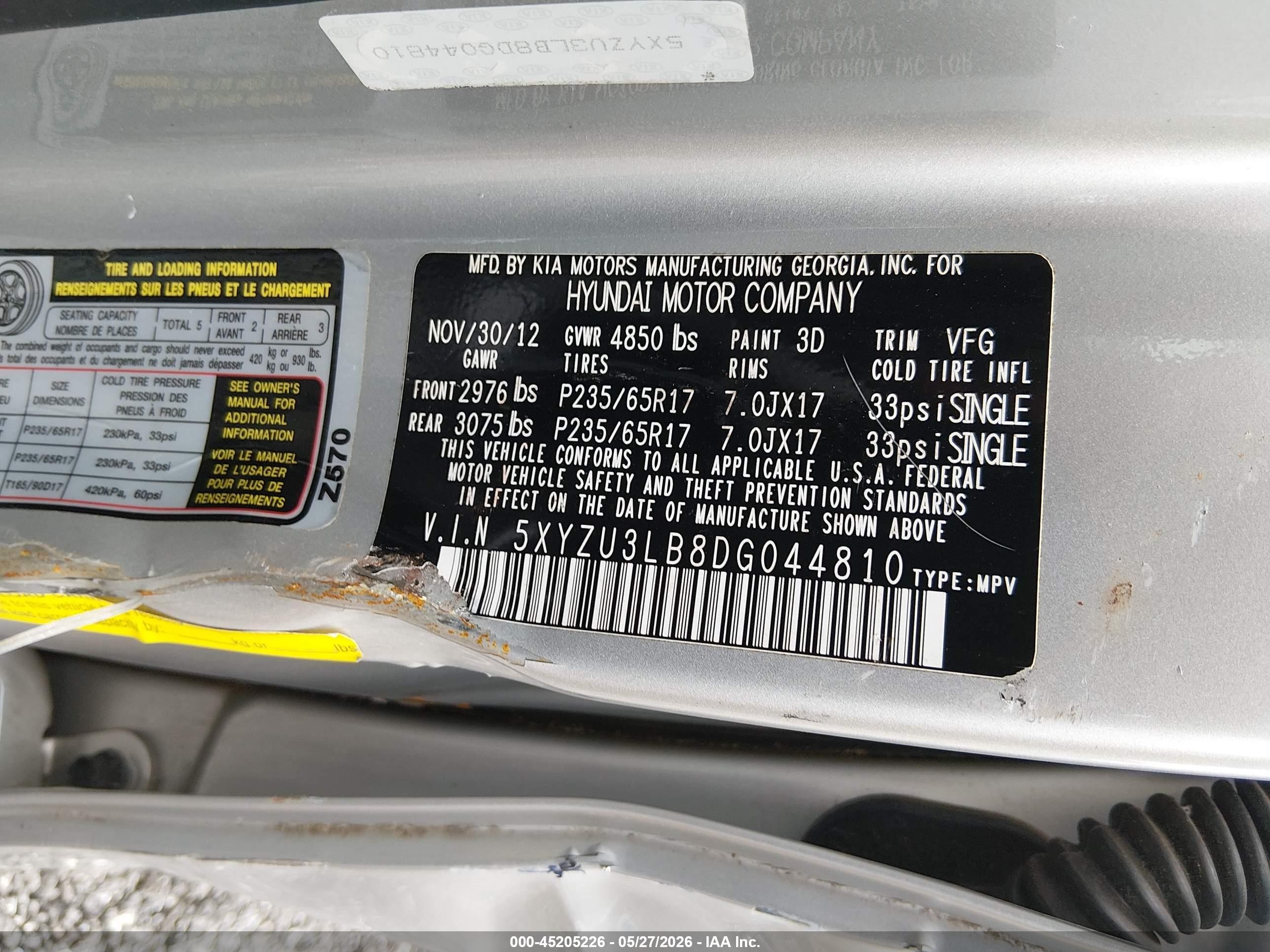 2013 Hyundai Santa Fe Sport Silver vin: 5XYZU3LB8DG044810