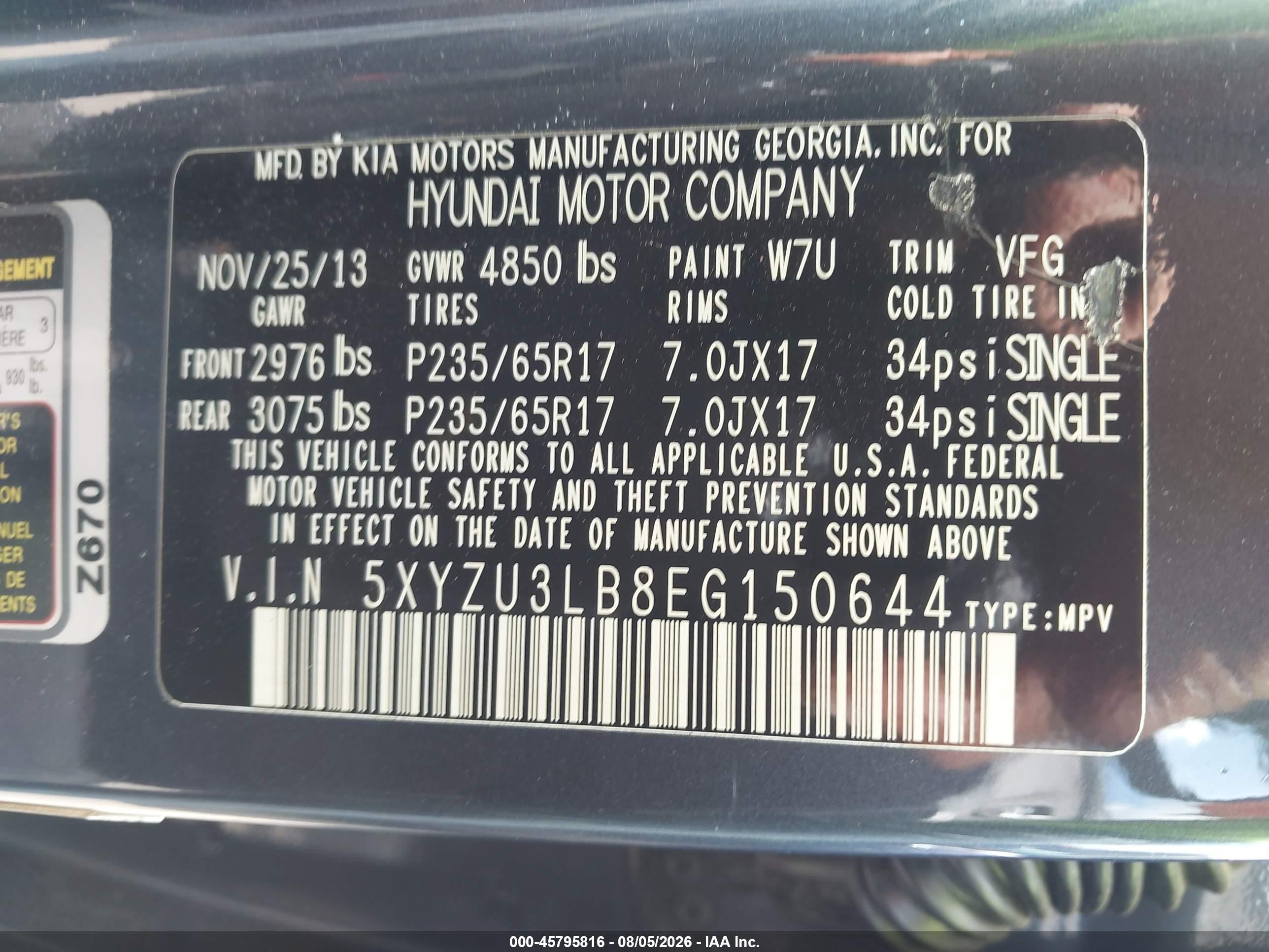 2014 Hyundai Santa Fe Sport 2.4l Gray vin: 5XYZU3LB8EG150644