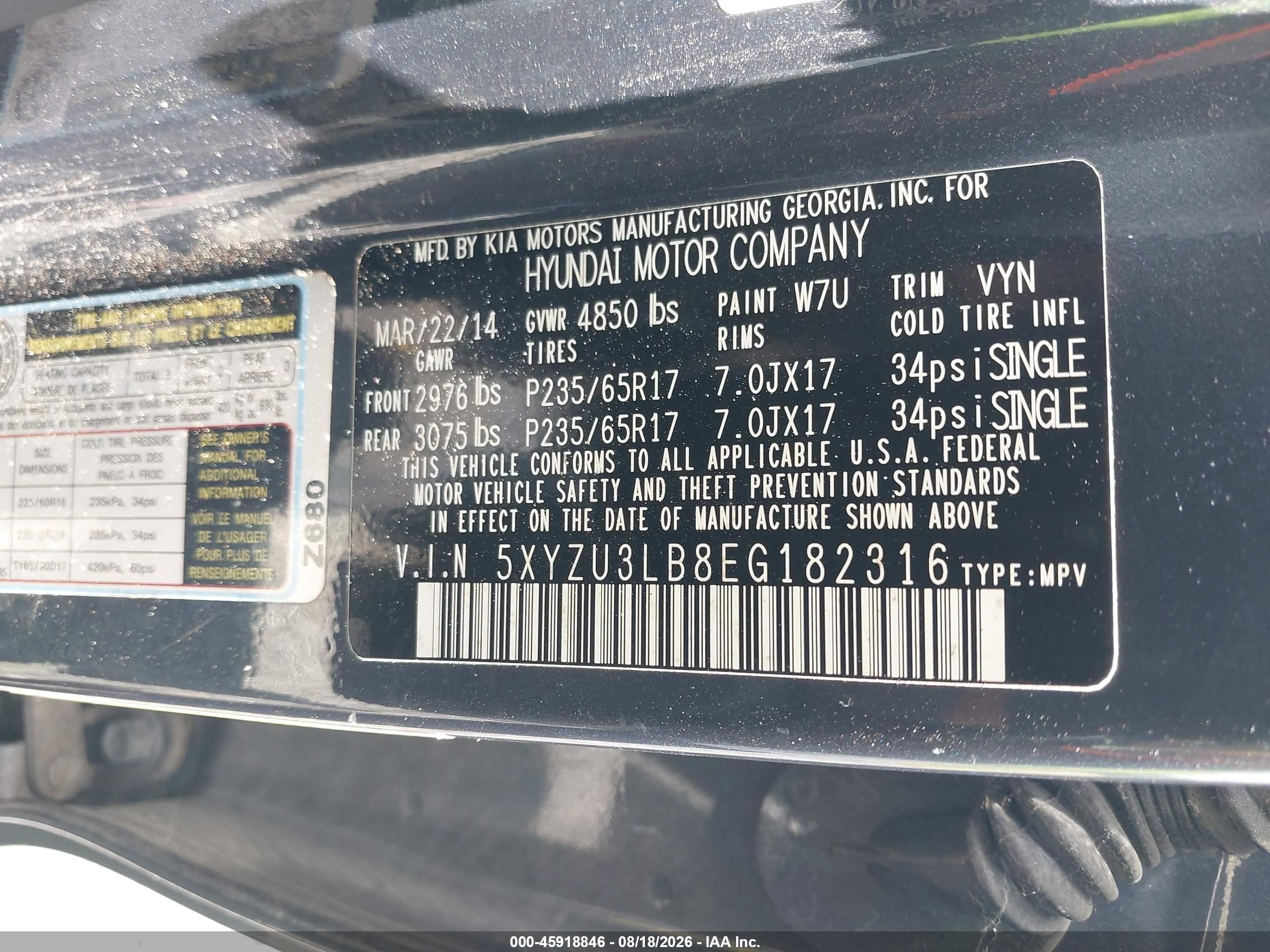 2014 Hyundai Santa Fe Sport 2.4l Blue vin: 5XYZU3LB8EG182316