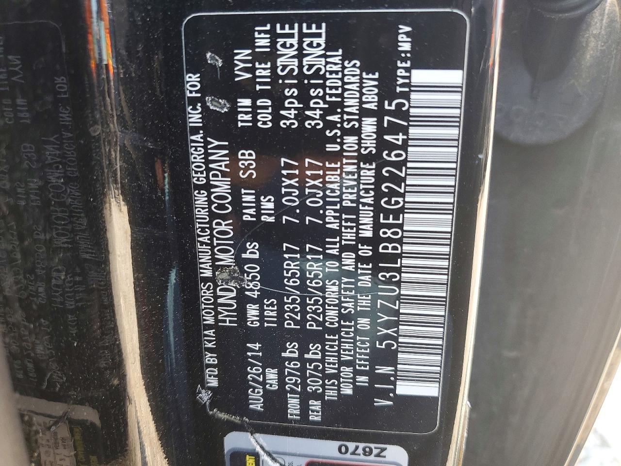 2014 Hyundai Santa Fe Sport 2.4l Black vin: 5XYZU3LB8EG226475
