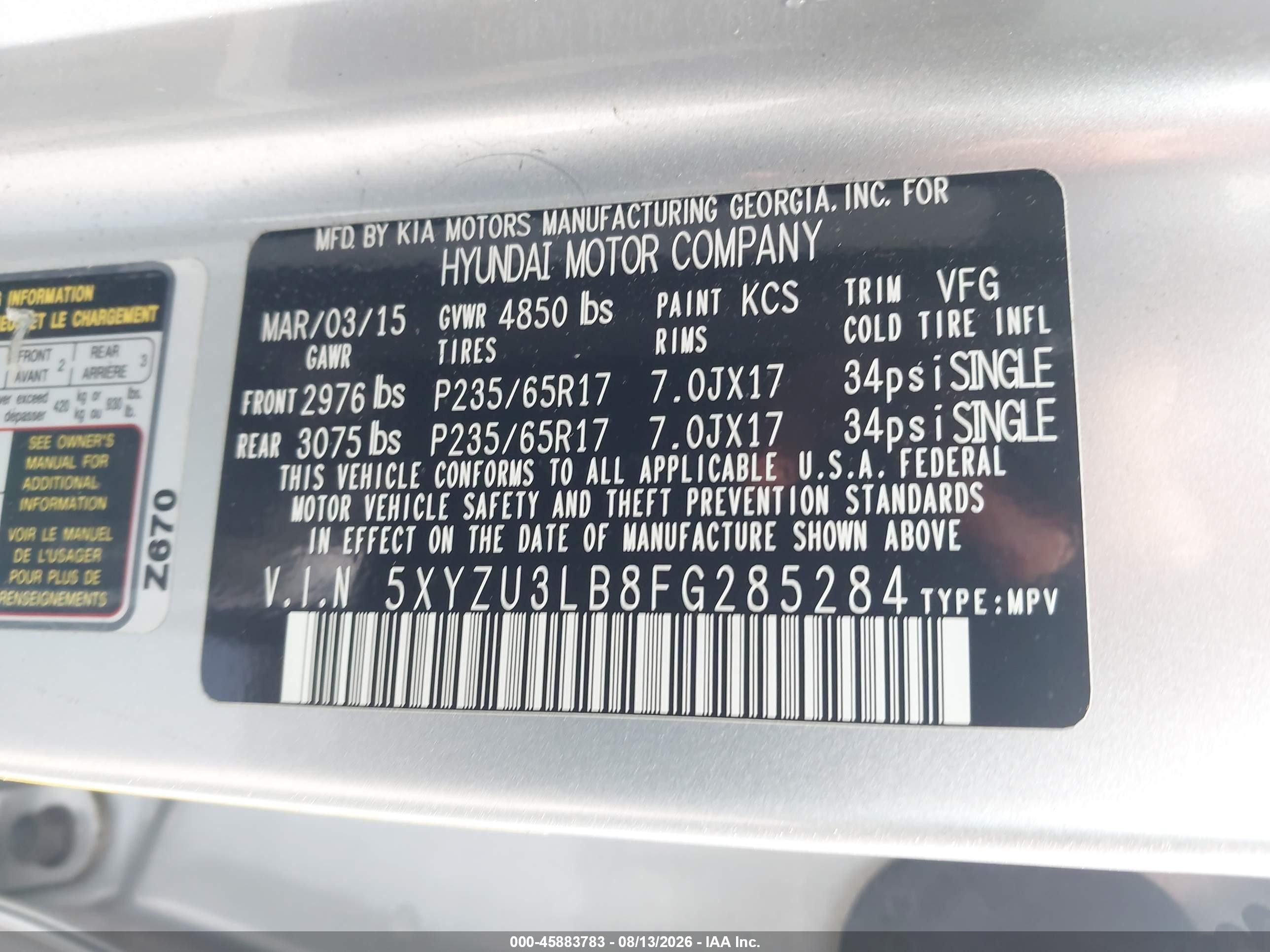 2015 Hyundai Santa Fe Sport 2.4l Silver vin: 5XYZU3LB8FG285284