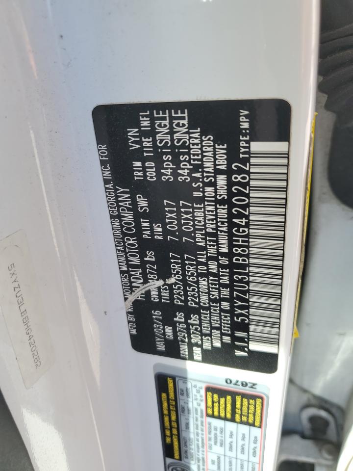 2017 Hyundai Santa Fe Sport White vin: 5XYZU3LB8HG420282