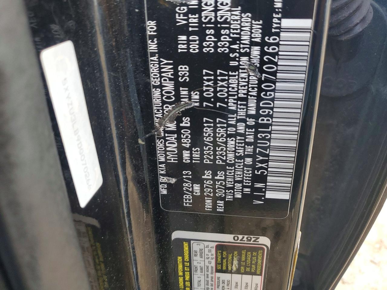 2013 Hyundai Santa Fe Sport 2.4l Black vin: 5XYZU3LB9DG070266