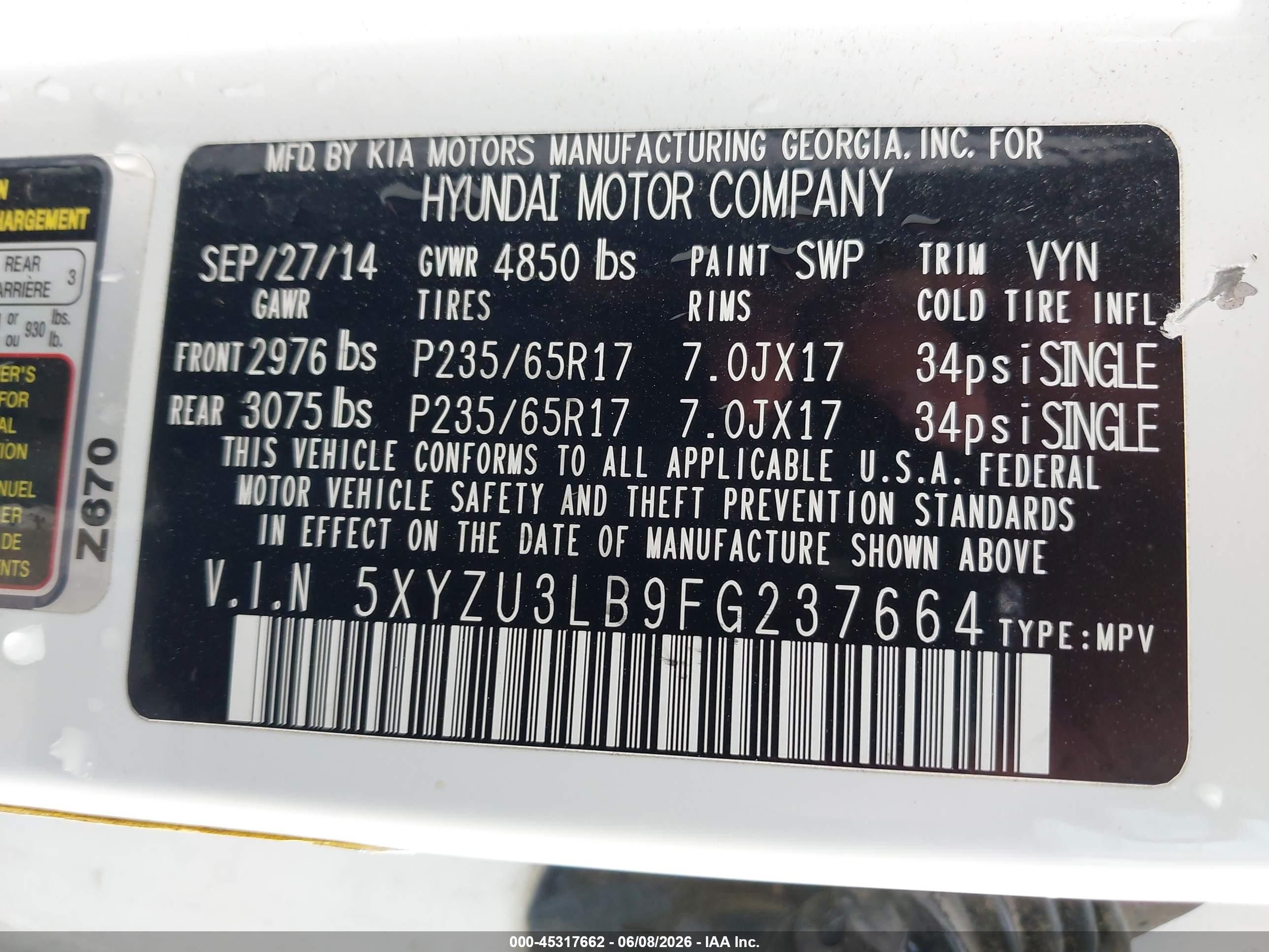 2015 Hyundai Santa Fe Sport 2.4l Белый vin: 5XYZU3LB9FG237664