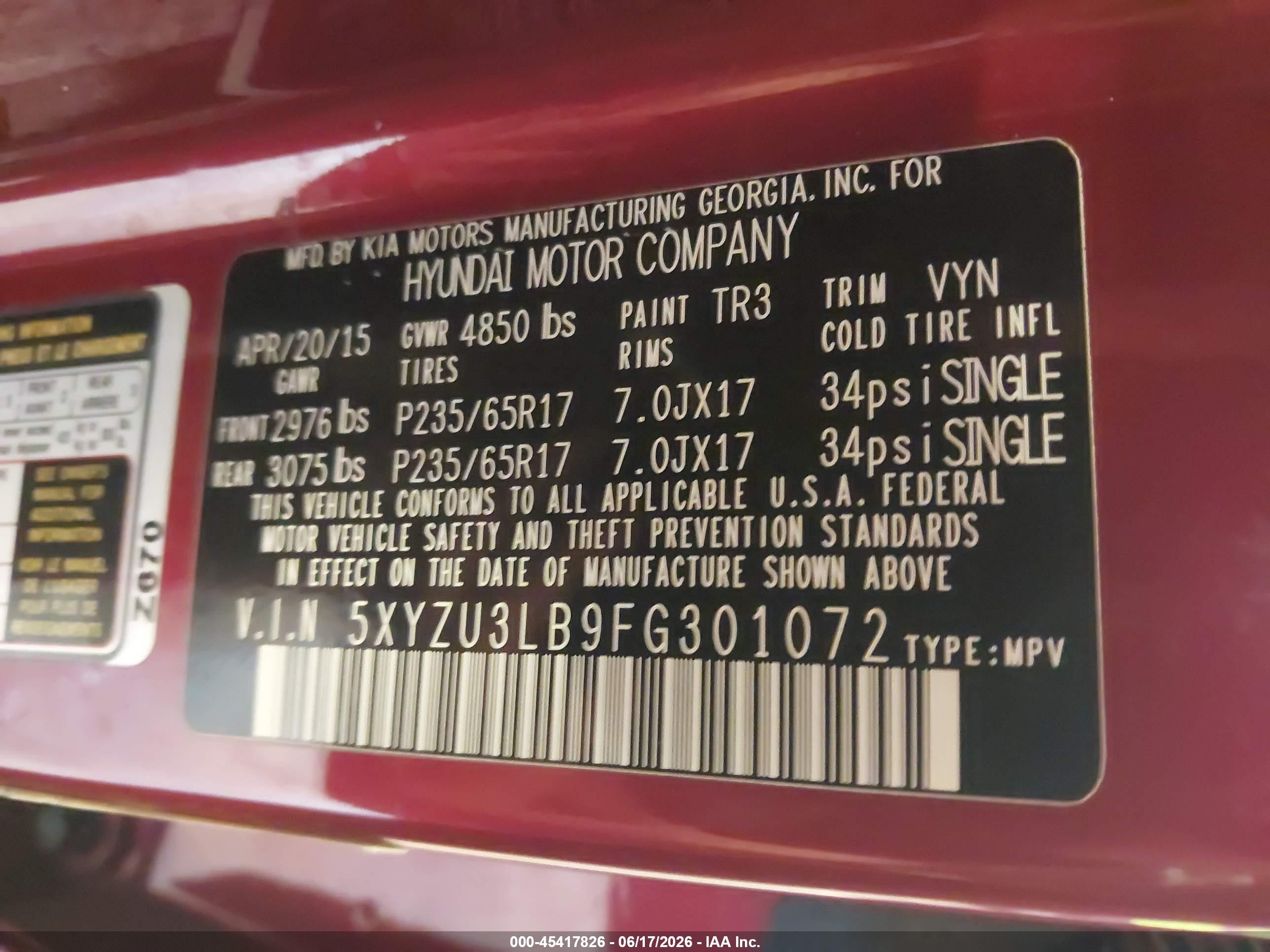 2015 Hyundai Santa Fe Sport 2.4l Red vin: 5XYZU3LB9FG301072