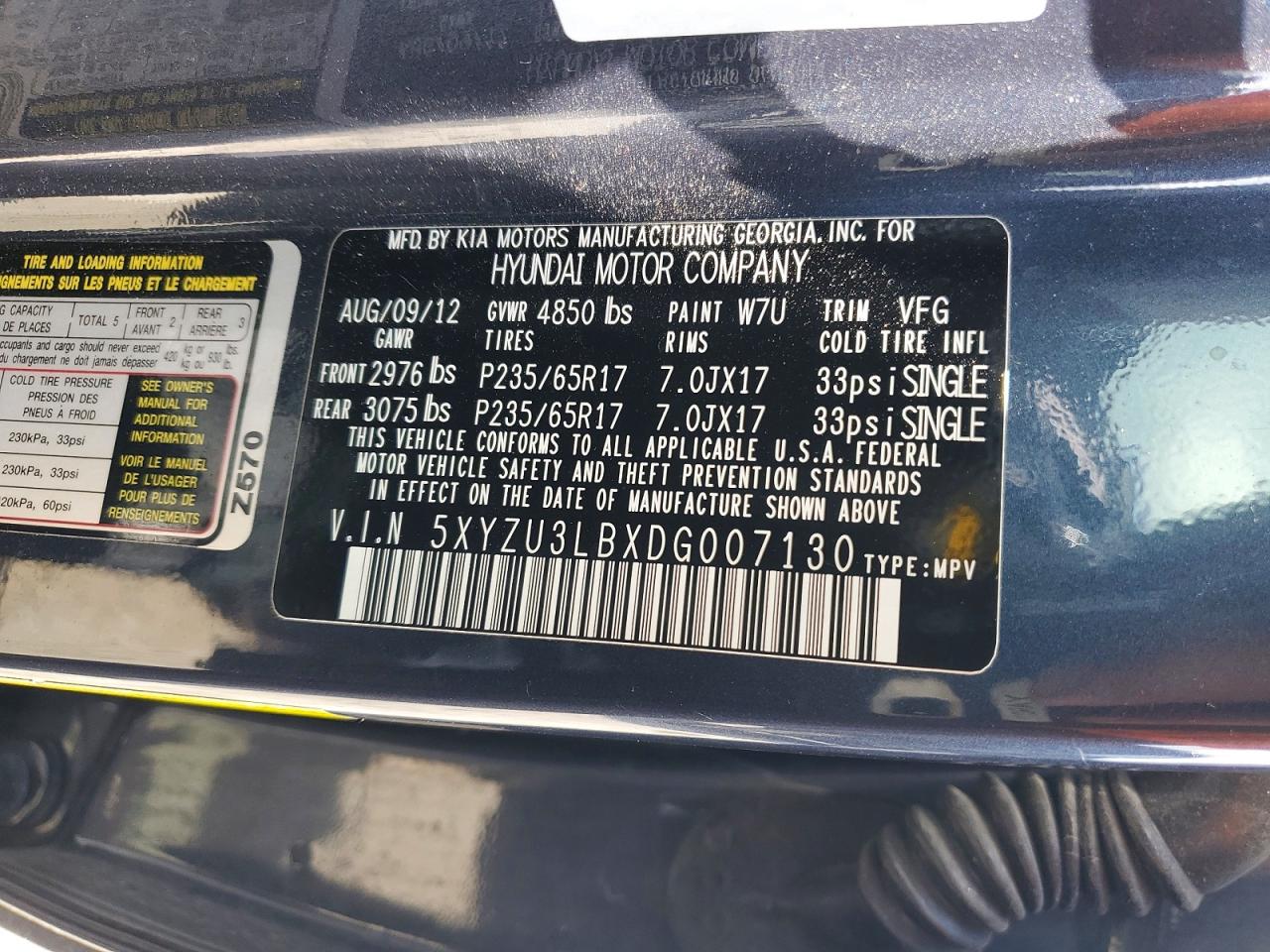 2013 Hyundai Santa Fe Sport 2.4l Blue vin: 5XYZU3LBXDG007130