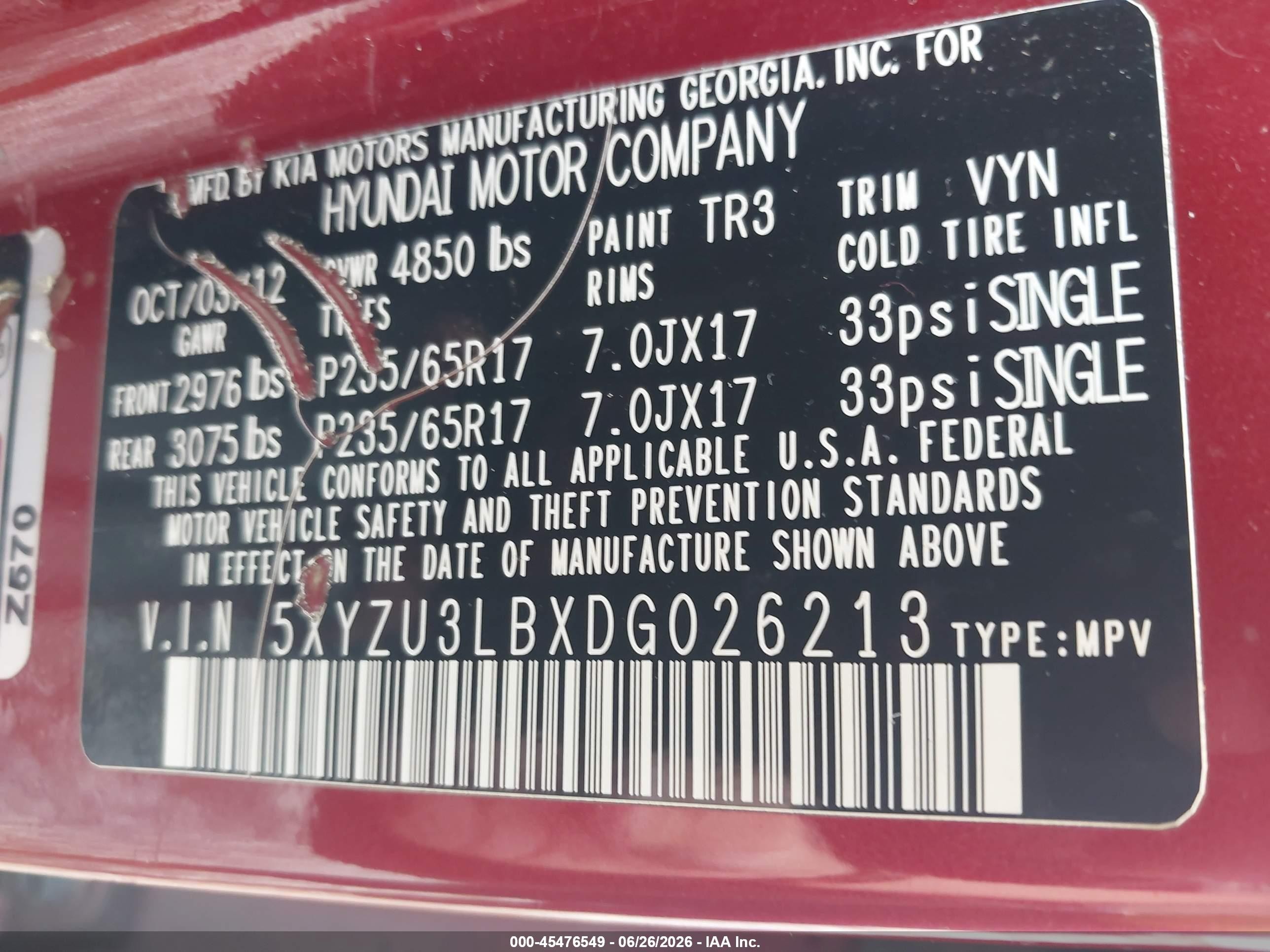 2013 Hyundai Santa Fe Sport Red vin: 5XYZU3LBXDG026213