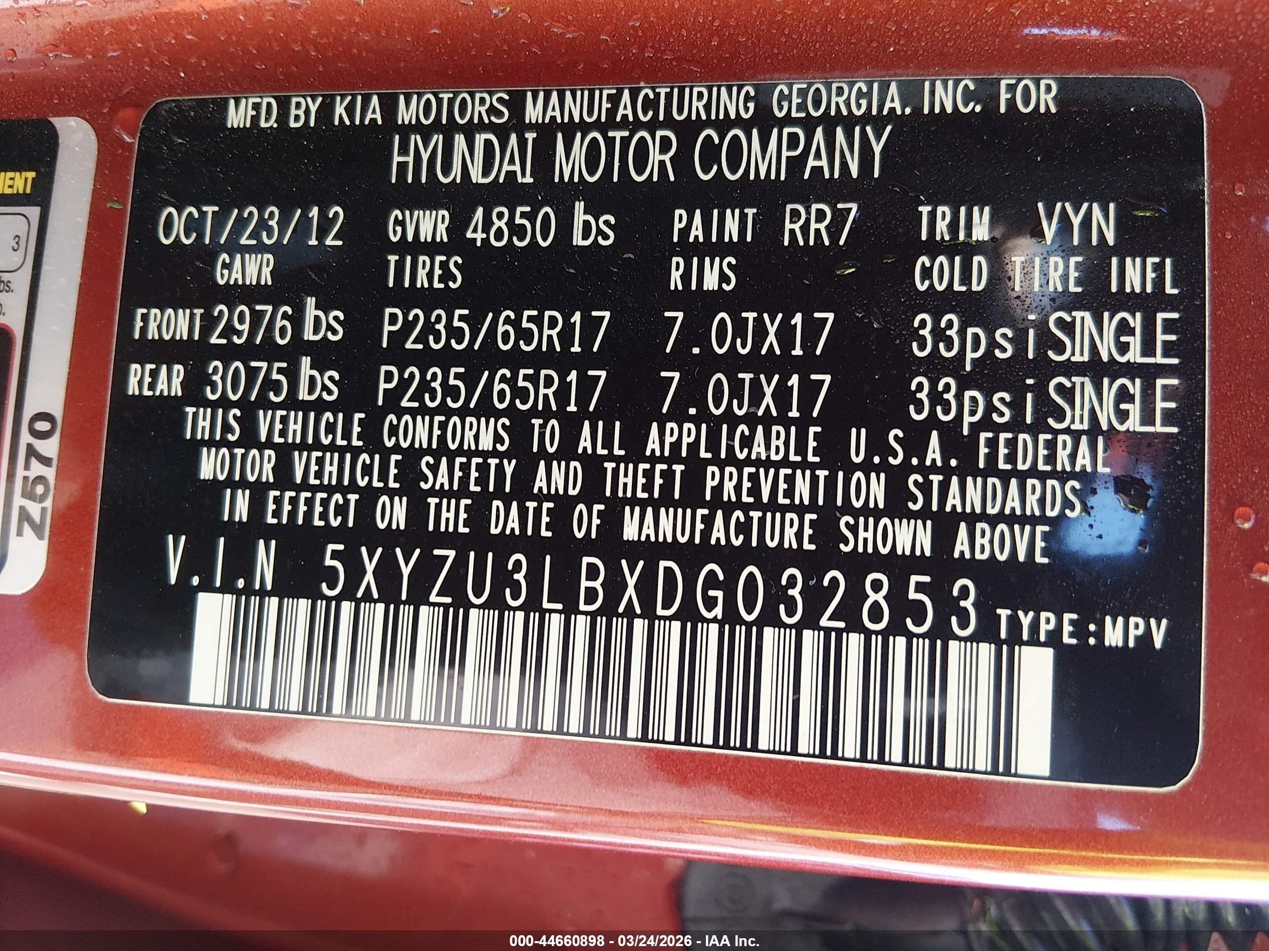 2013 Hyundai Santa Fe Sport Orange vin: 5XYZU3LBXDG032853