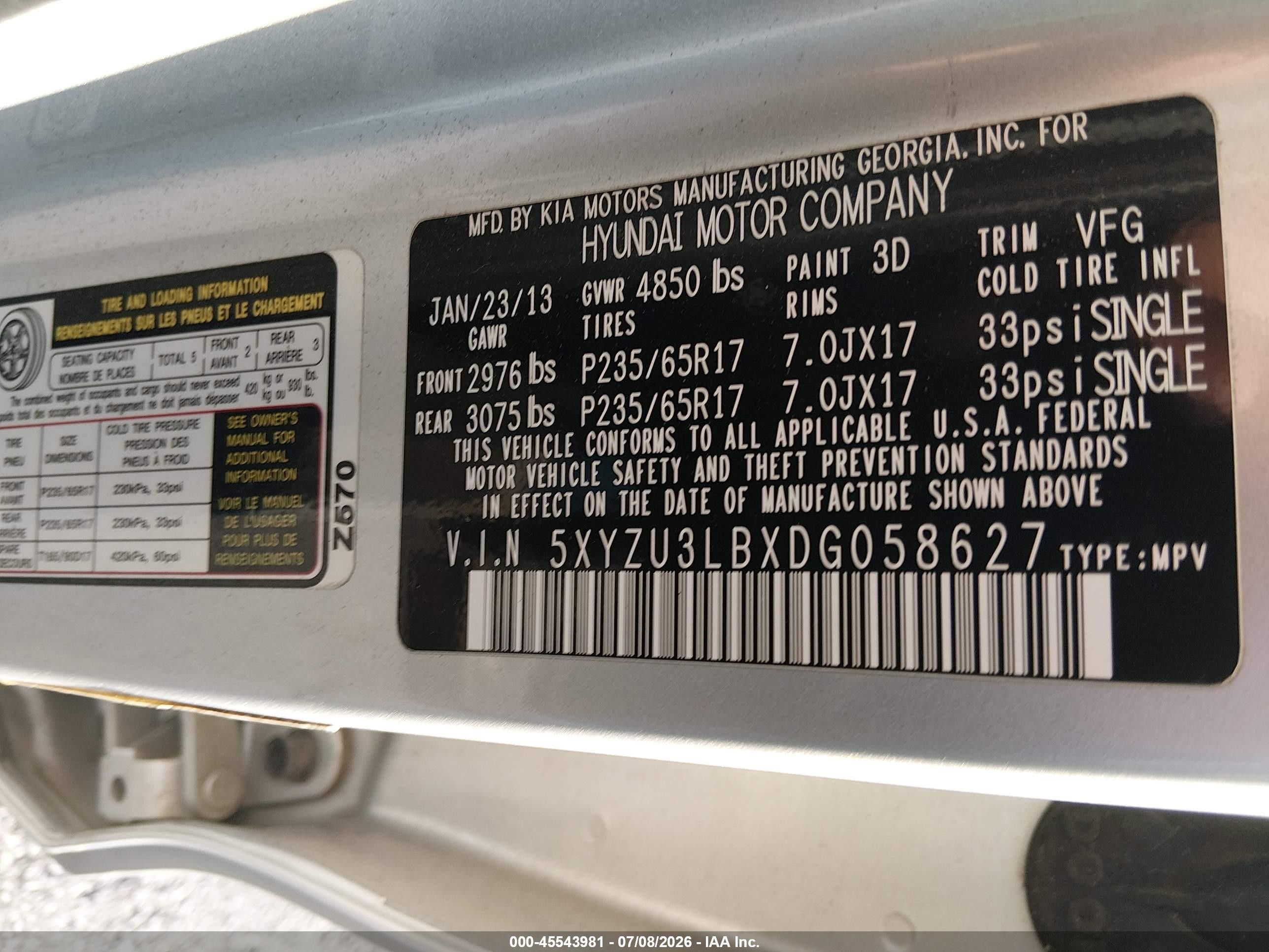 2013 Hyundai Santa Fe Sport Gray vin: 5XYZU3LBXDG058627