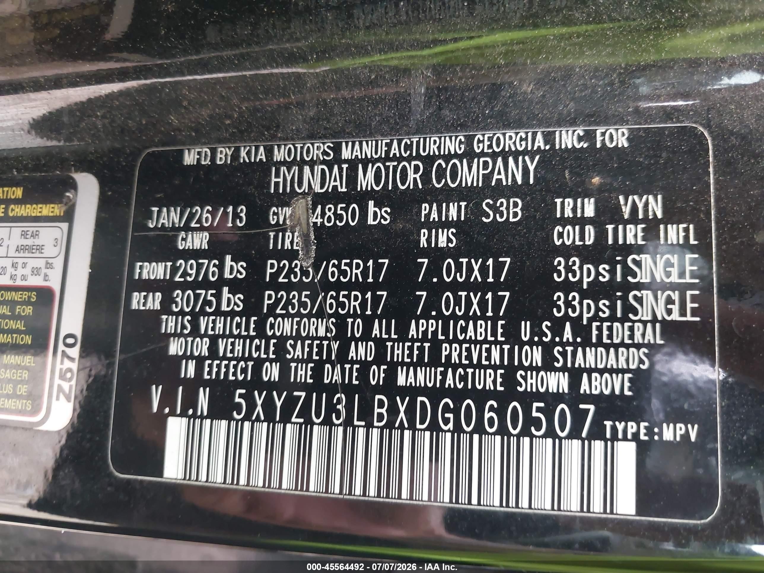 2013 Hyundai Santa Fe Sport Black vin: 5XYZU3LBXDG060507