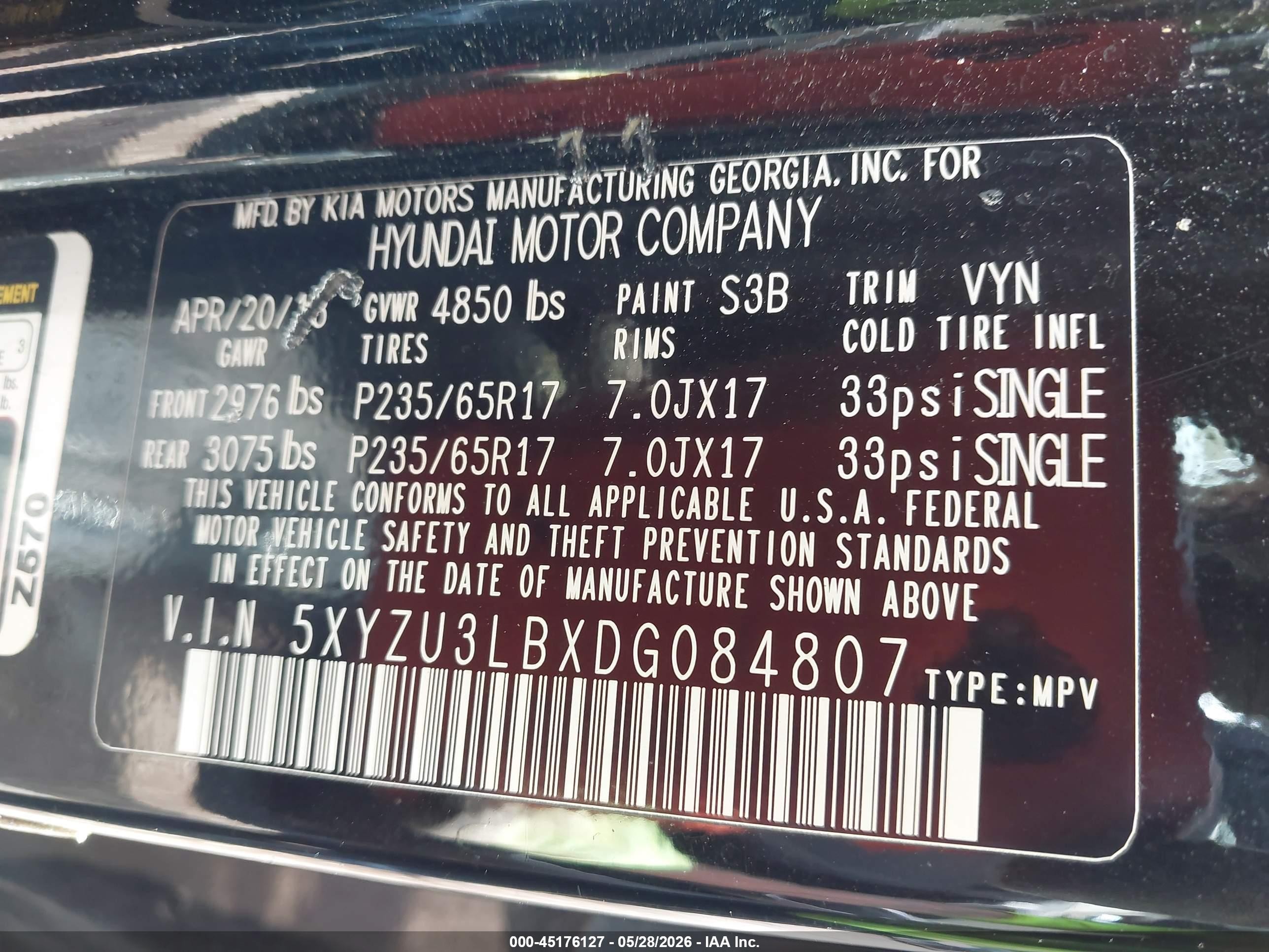 2013 Hyundai Santa Fe Sport Black vin: 5XYZU3LBXDG084807
