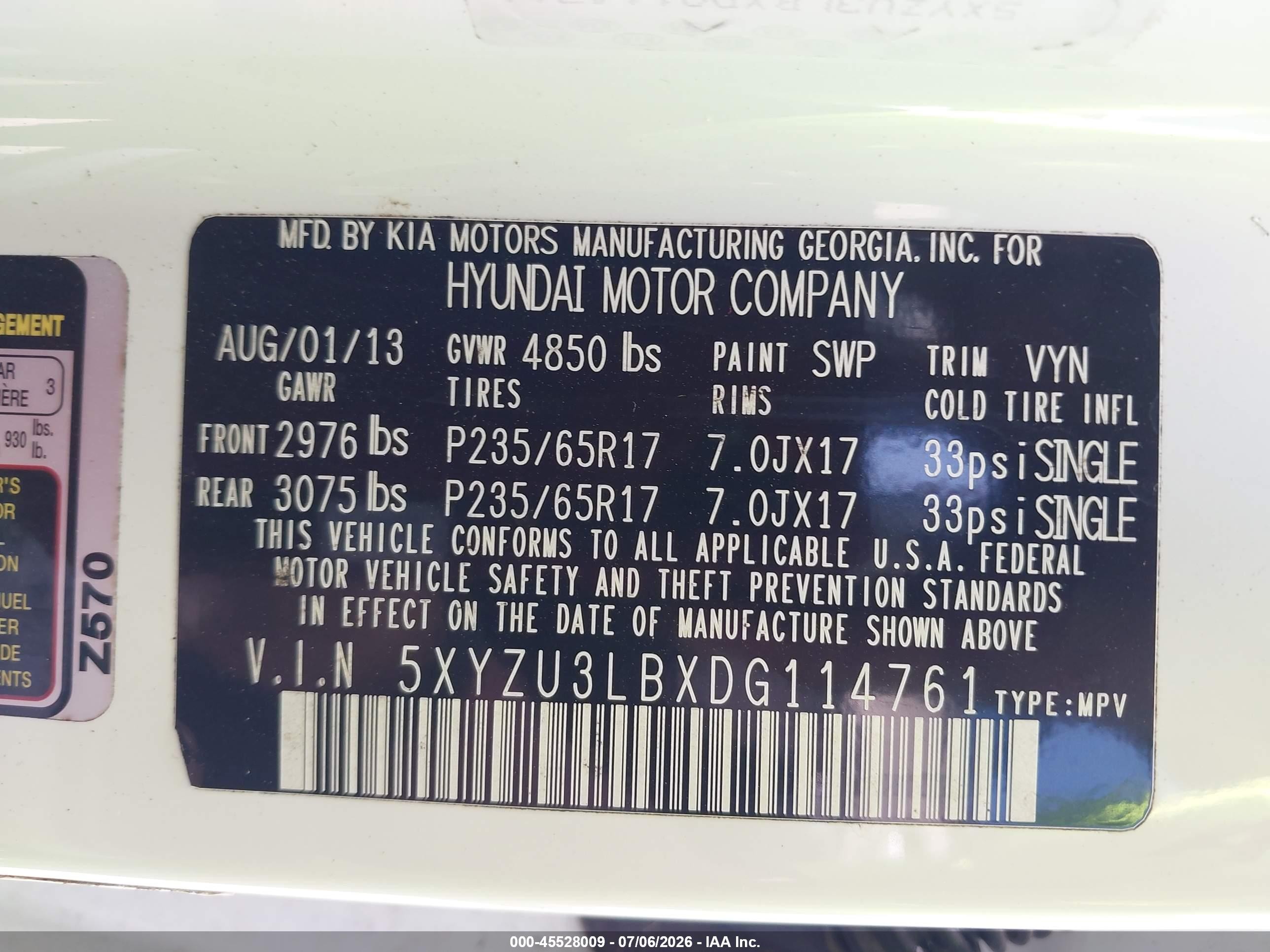 2013 Hyundai Santa Fe Sport White vin: 5XYZU3LBXDG114761