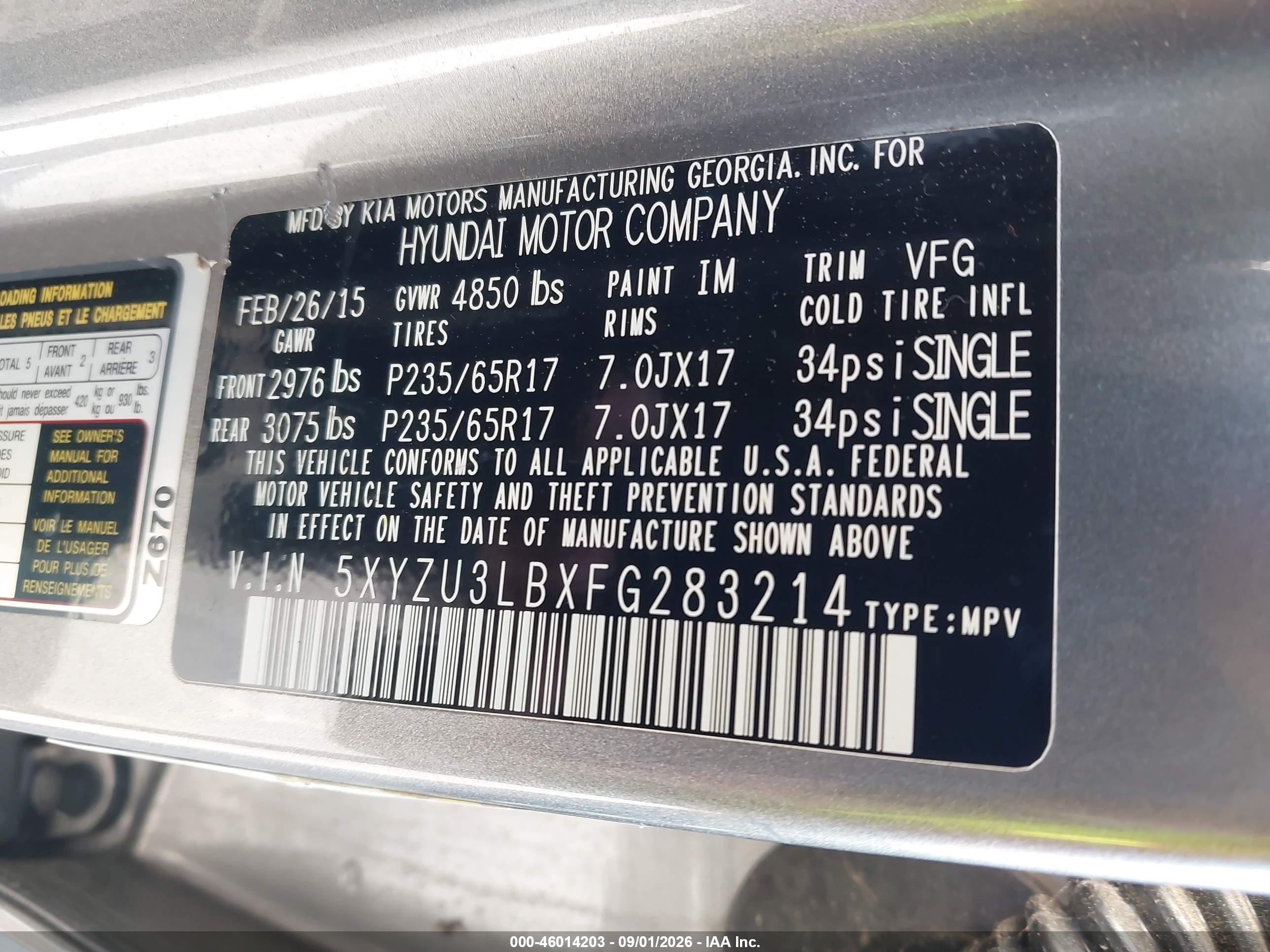 2015 Hyundai Santa Fe Sport 2.4l Gray vin: 5XYZU3LBXFG283214